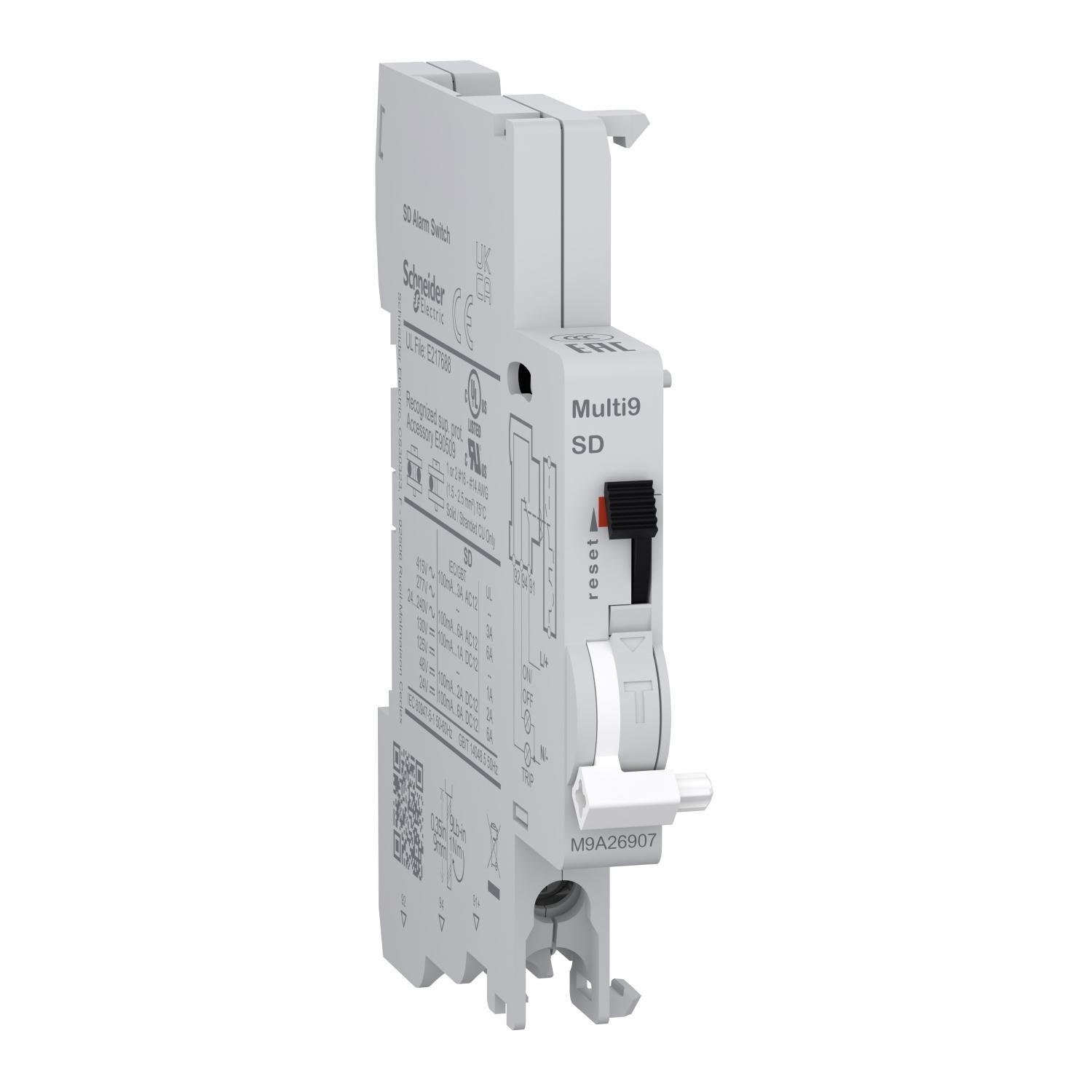 M9A26907 - Auxiliary contact, Multi9 M9A, SD, 1 C/O, 100mA to 6A, 24VAC to 415VAC, 24VDC to 130VDC, bottom connection