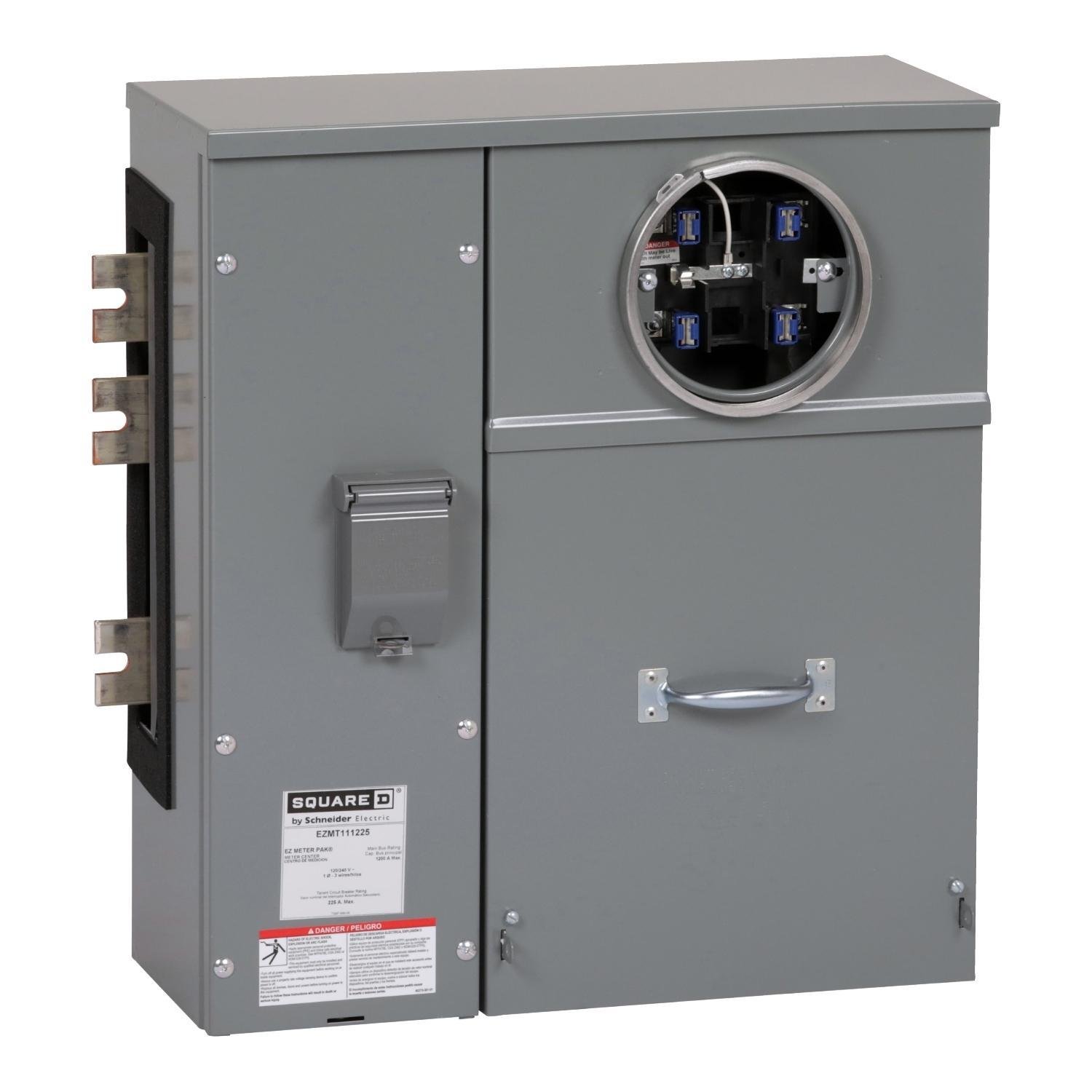 Picture of EZMT111225 - Branch unit, EZ Meter-Pak, 225A, 1 x 5 jaw socket, 120/240VAC, test block bypass, ringed, 1200A Al/Cu busbar