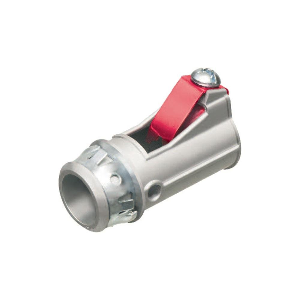 4110ST - Zinc die-cast, 1/2" Knockout MC cable connector snaps quickly on to the conduit with a removable screw in spring steel clip and then snaps into knockout with external spring steel clip, no tools required. Concrete tight when taped. Wider Cable Ra