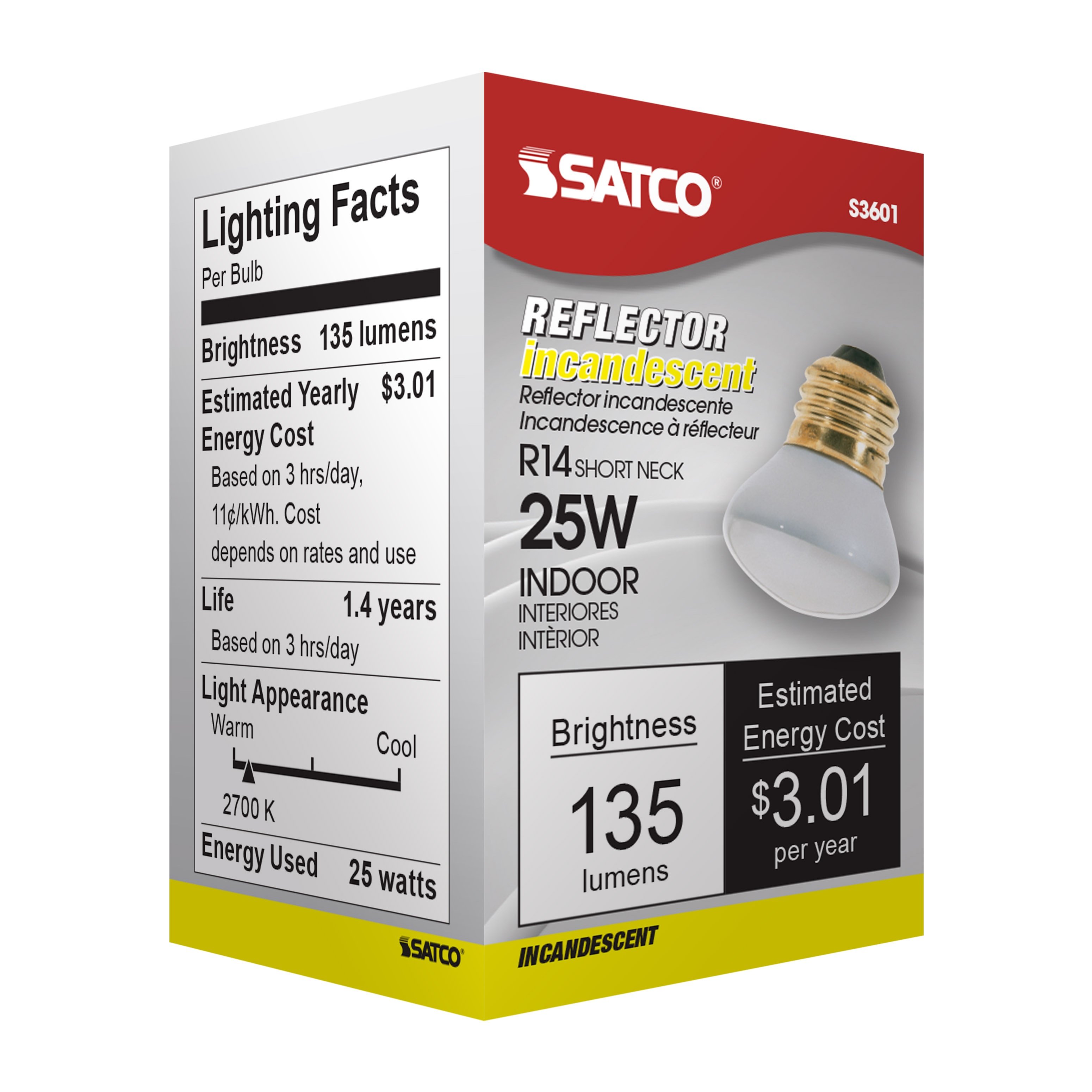 Picture of S3601 - 25 Watt R14 Stubby Incandescent - Clear - 1500 Average rated hours - 135 Lumens - Medium base - 120 Volt