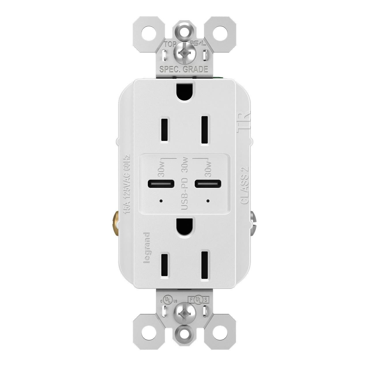 Picture of R26USBPDW - radiant® 15A Tamper Resistant Ultra Fast PLUS Power Delivery USB Type C/C Outlet, White