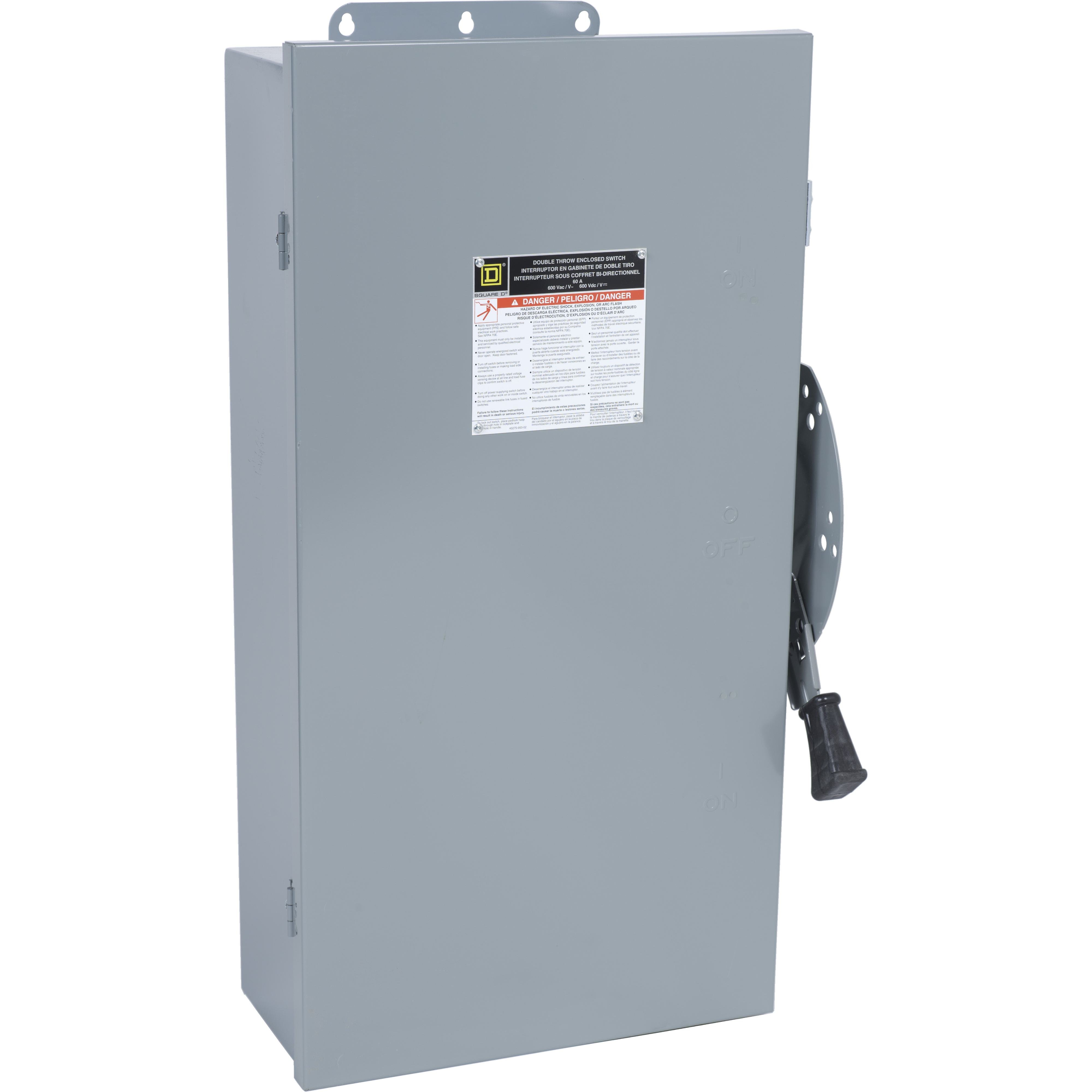 DTU462AWK - Safety switch, double throw, non fusible, 4 pole, 4 wire, 600VAC, 600VDC, 60A, Type 12 without knock outs