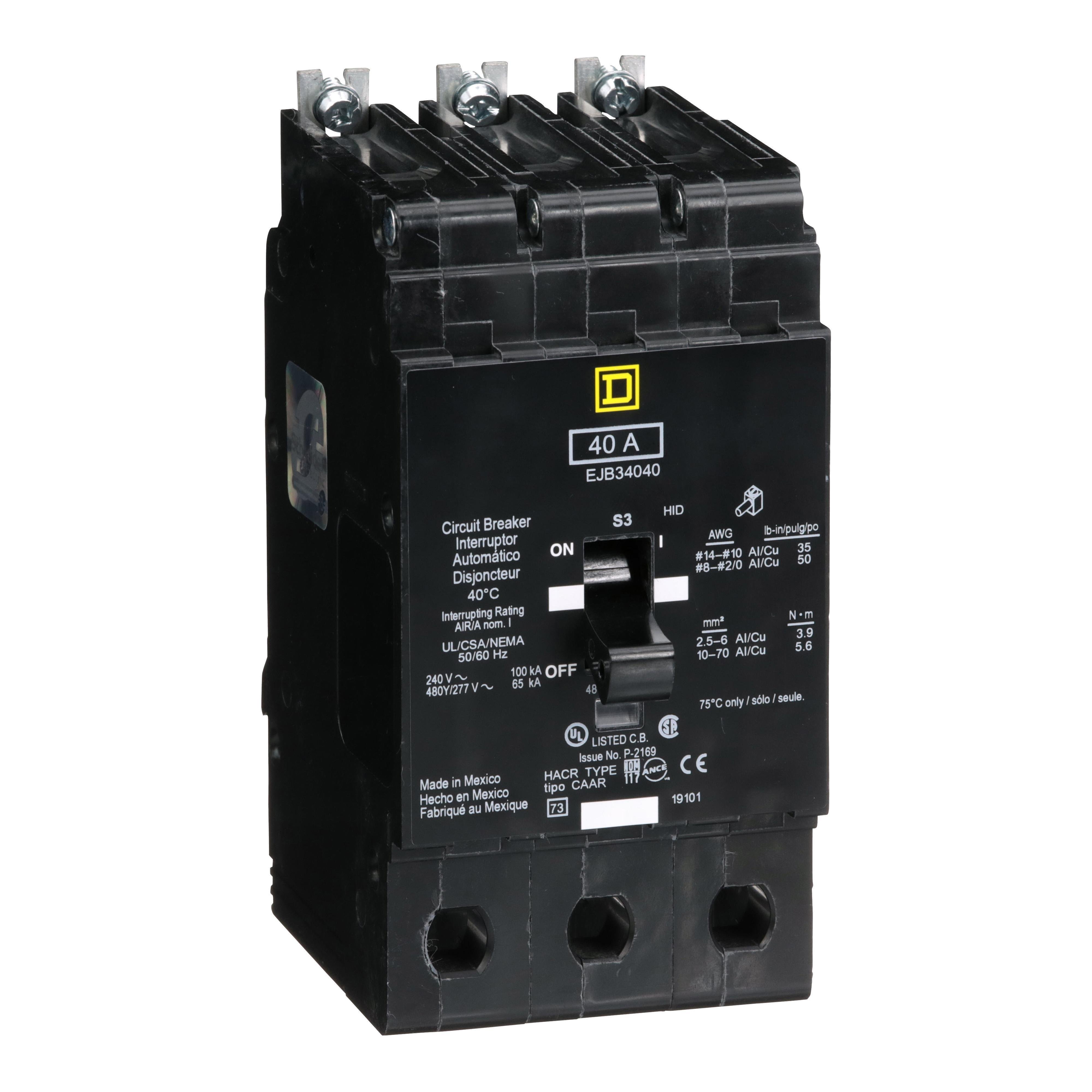 Picture of EJB34040 - Mini circuit breaker, E-Frame, 40A, 3 pole, 480Y/277VAC, 100kA max, bolt on [TAA]