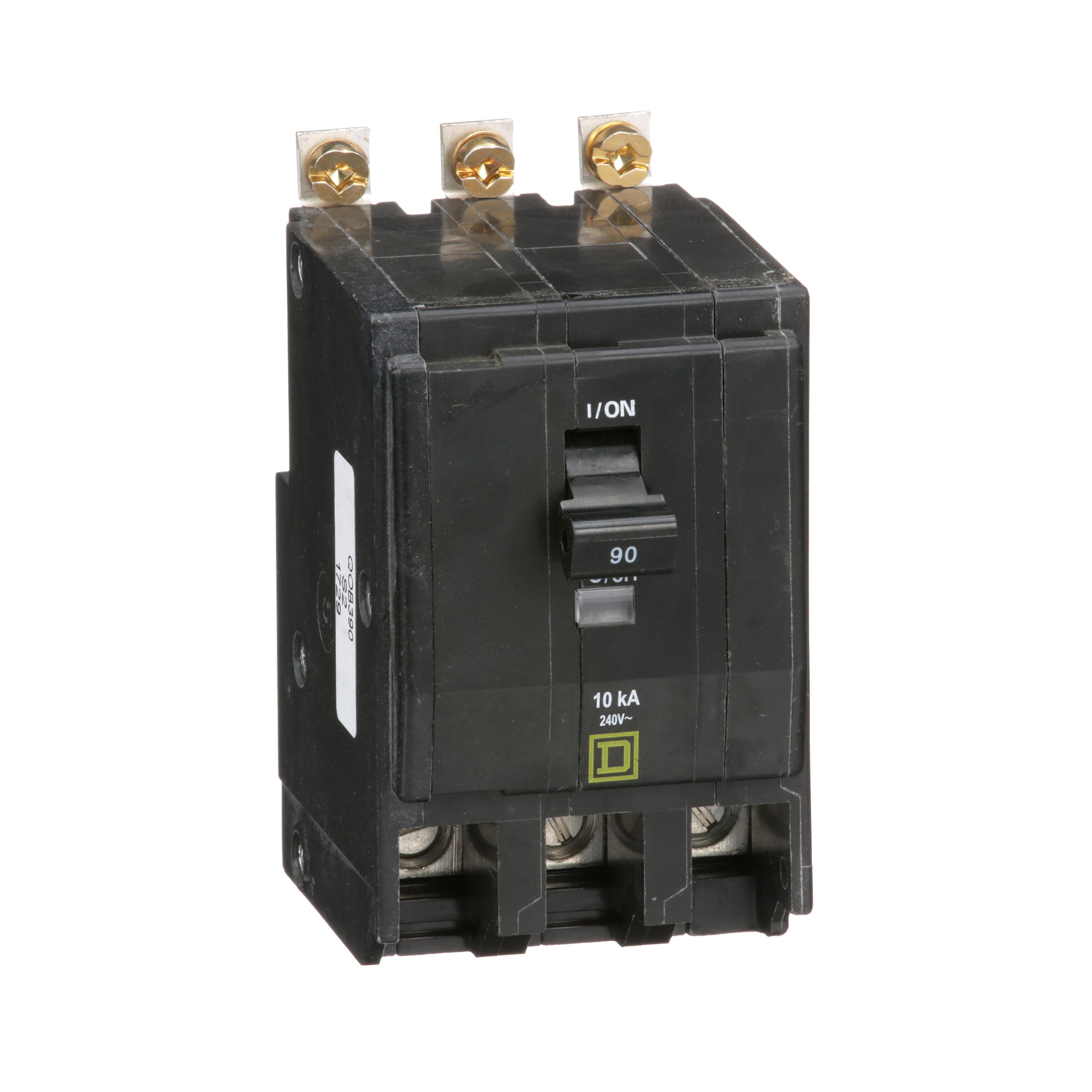 QOB390 - Mini circuit breaker, QO, 90A, 3 pole, 120/240VAC, 10kA, bolt on