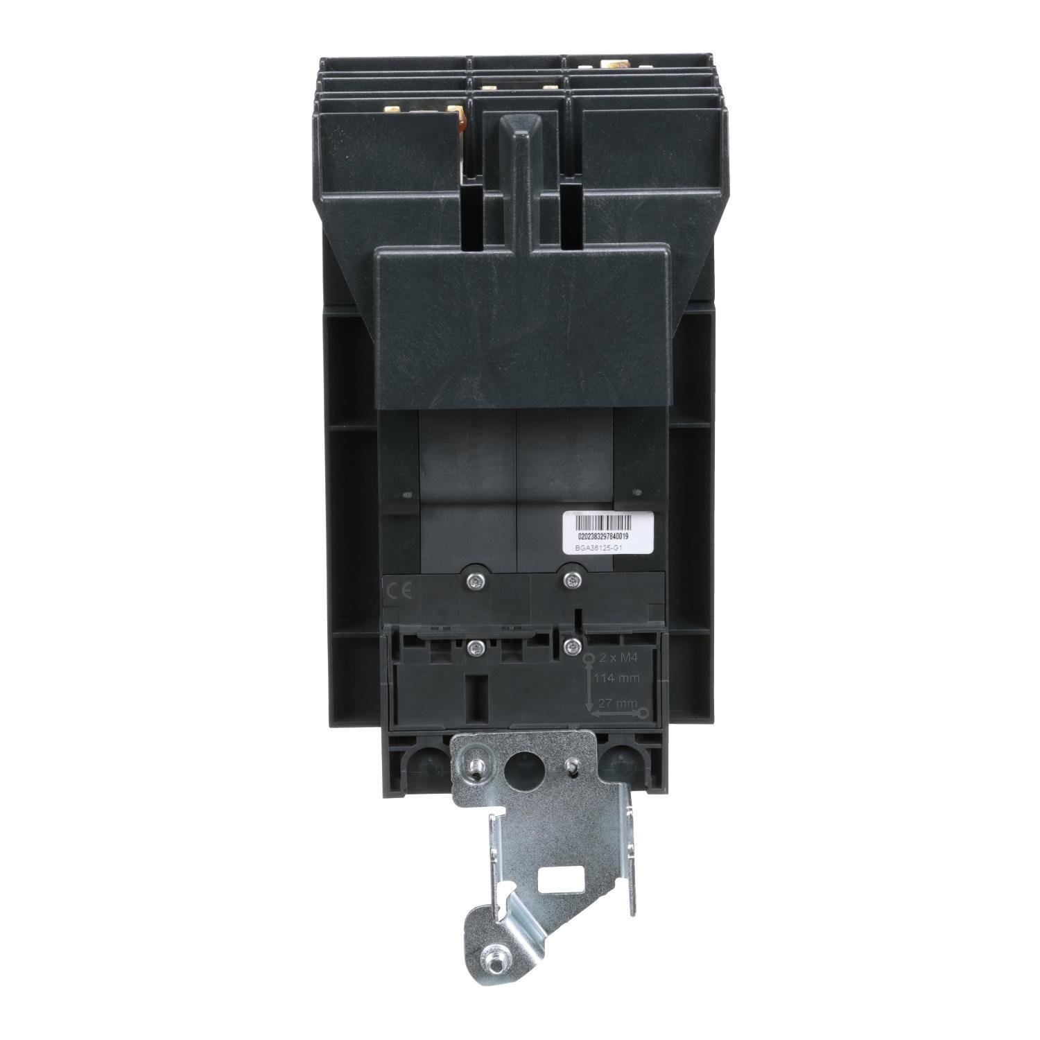 Picture of BGA36125 - Circuit breaker, PowerPacT B, 125A, 3 pole, 600Y/347VAC, 18kA, I-Line, thermal magnetic, 80%, ABC