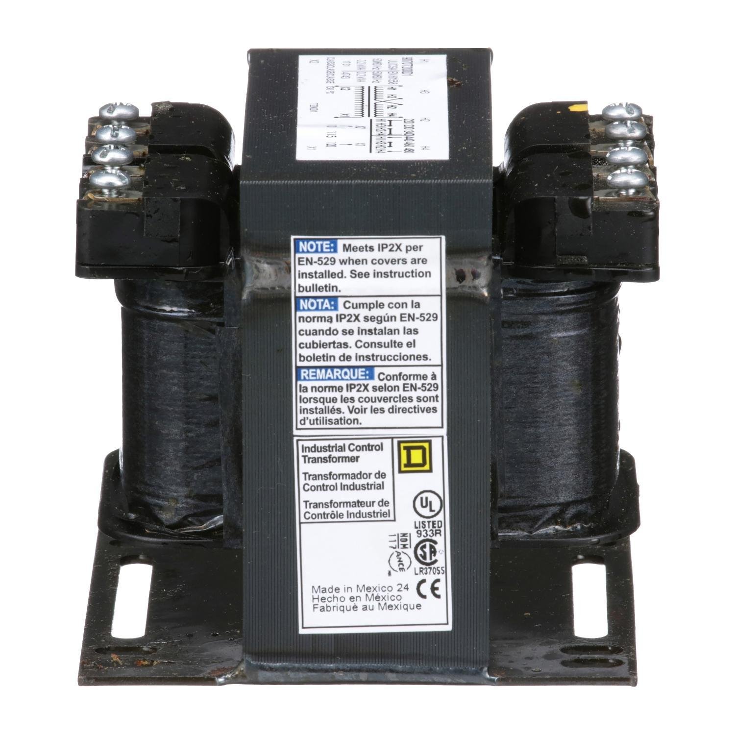 9070T200D1 - Transformer, Type T, industrial control, 200VA, 1 phase, 240x480V primary, 120V secondary, 80C rise
