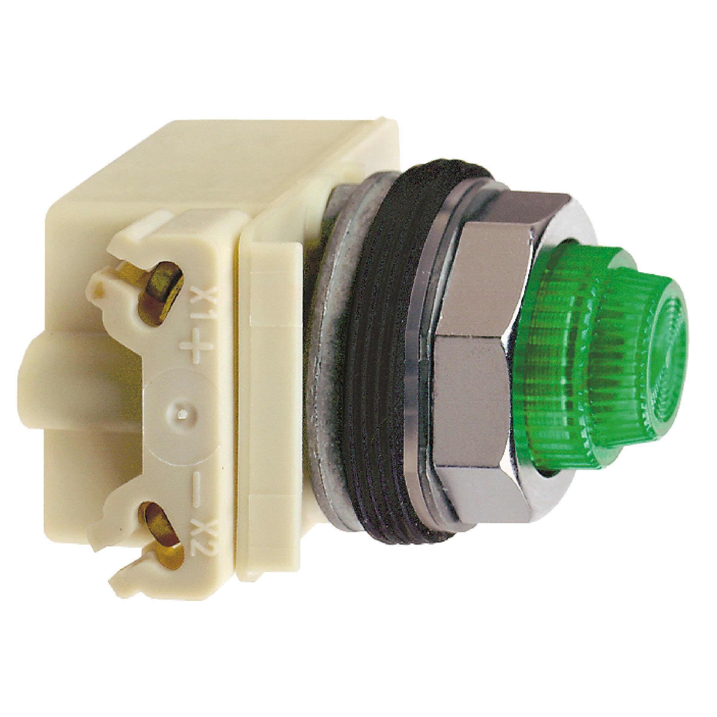 9001KP7LGG31 - Pilot light, Harmony 9001K, metal, polycarbonate, fresnel, green, 30mm, LED green, 220-240V