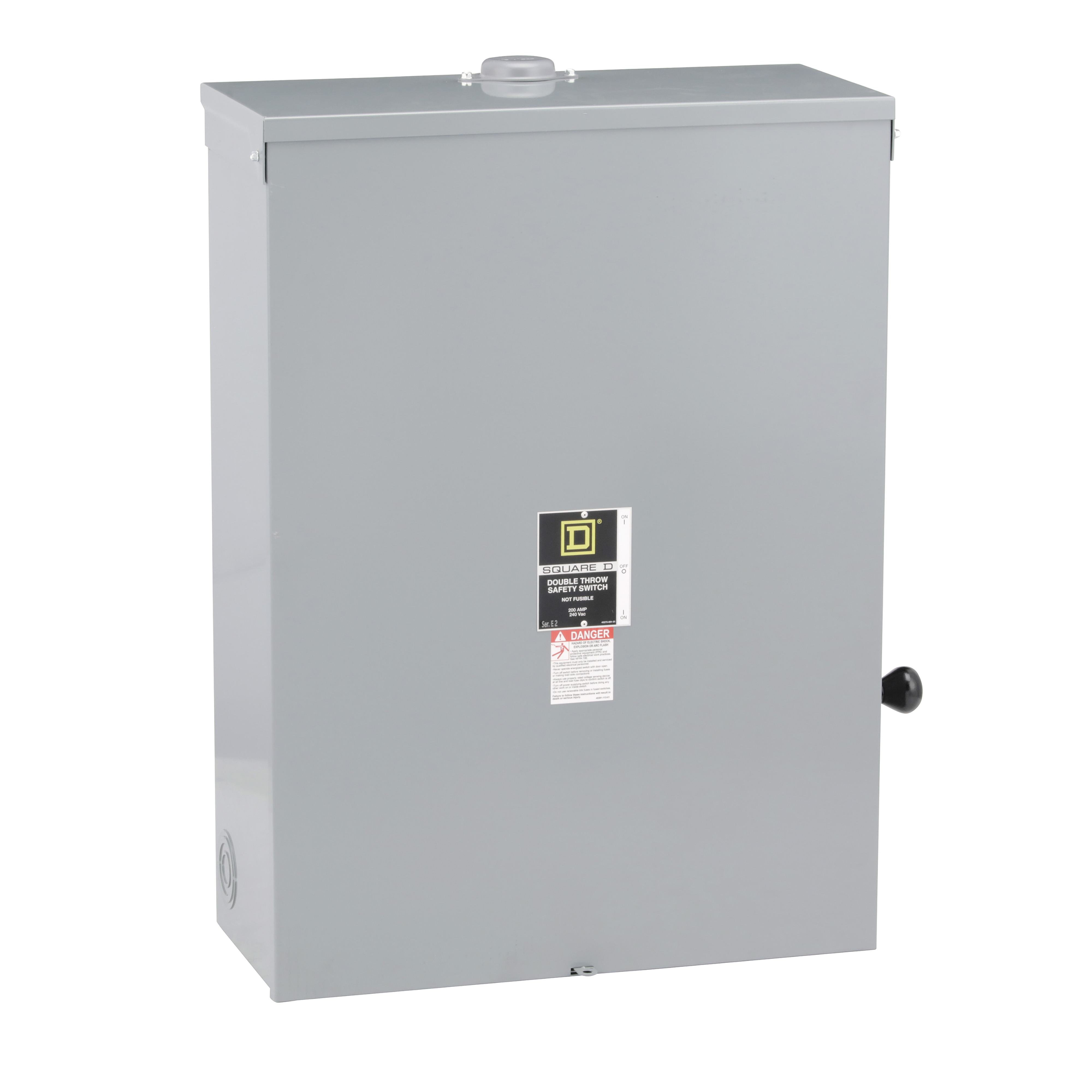 Picture of DTU324NRB - Safety switch, double throw, non fusible, 3 pole, 4 wire, 240VAC, 200A, Type 3R, bolt/hub prov, with neut