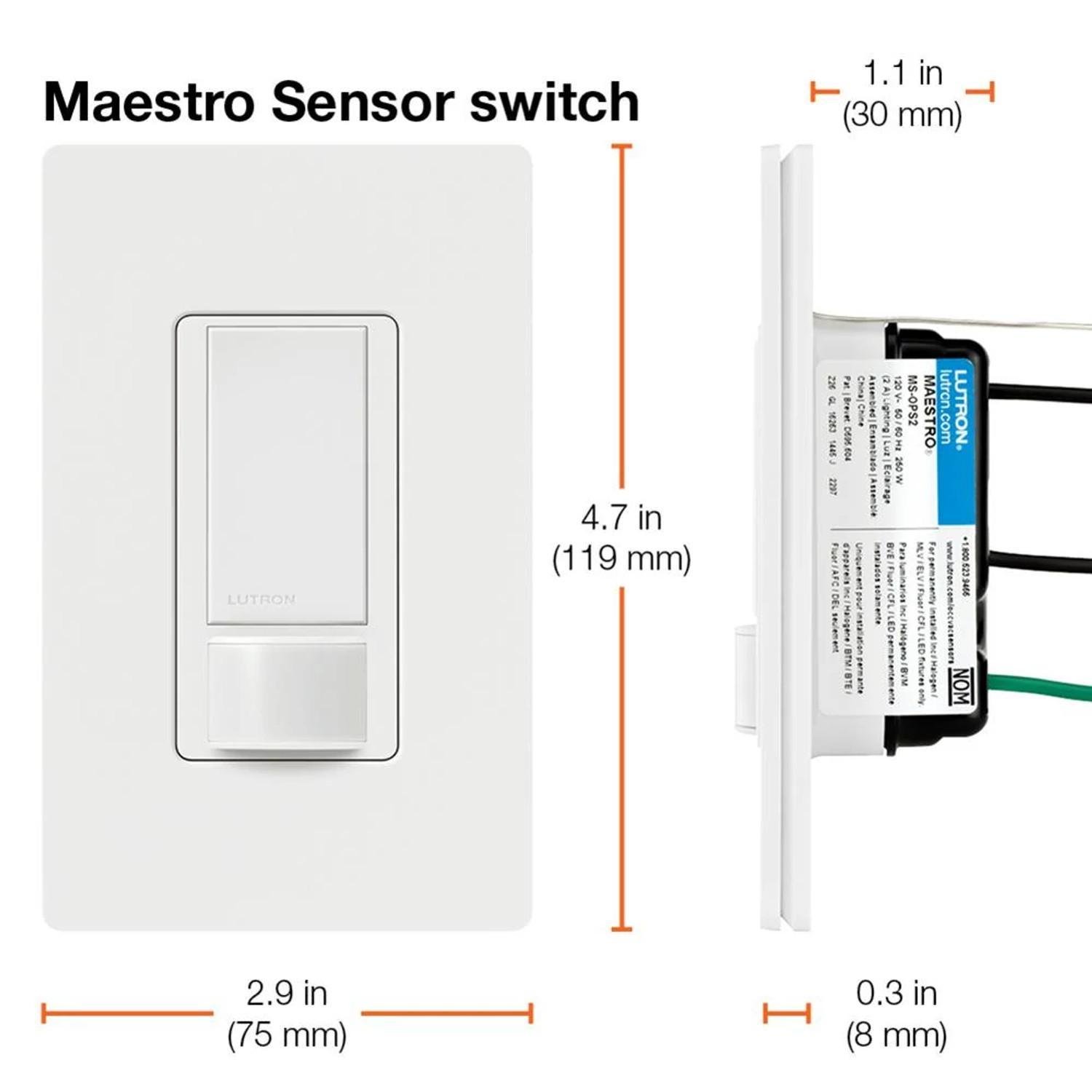 Picture of MS-OPS2-WH - Maestro 2A Motion Sensor Single Pole WH