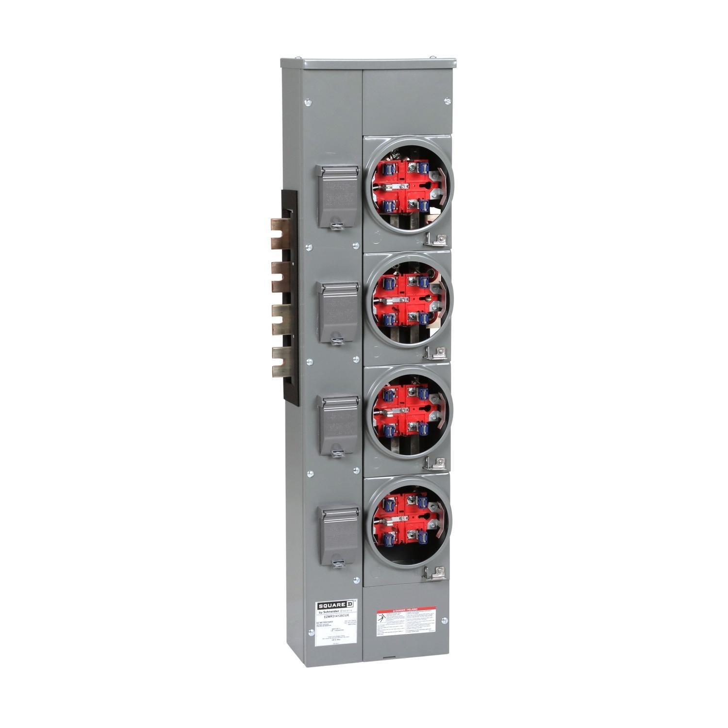 EZMR314125CUX - Branch unit, EZ Meter-Pak, 125A, 4 x 5 jaw sockets, 208Y/120VAC, no bypass, ringless, 1200A Cu busbar