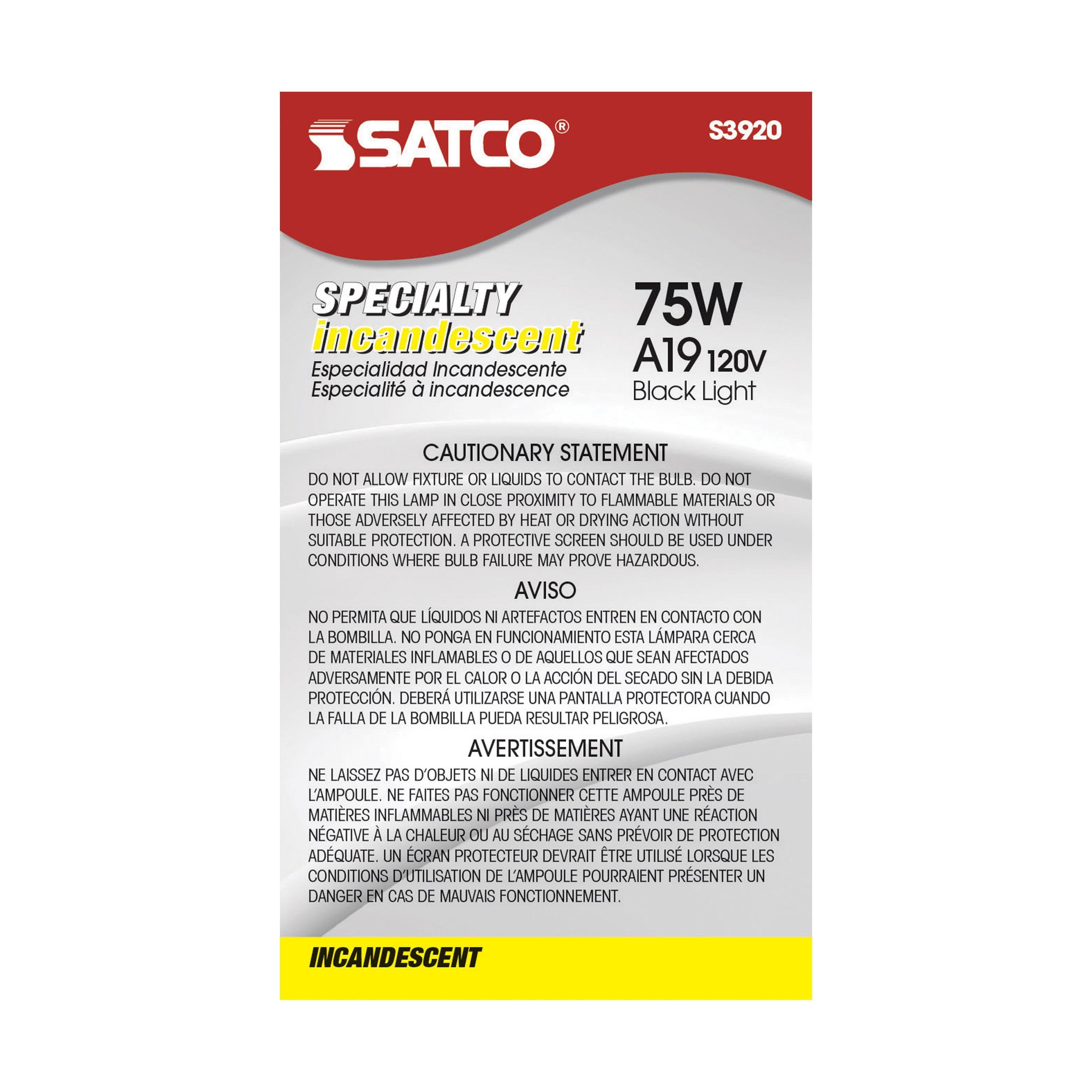 Picture of S3920 - 75 Watt A19 Incandescent - Black - 480 Average rated hours - Medium base - 120 Volt