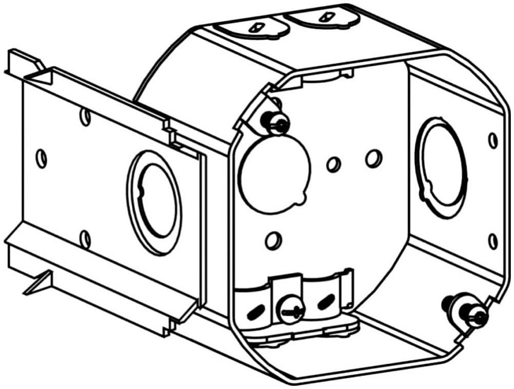 4RDB-NM-LB - 2-1/8" DEEP, 4" (4O) WELDED OCTAGON STEEL BOX WITH NM CLAMPS & LB BRACKET