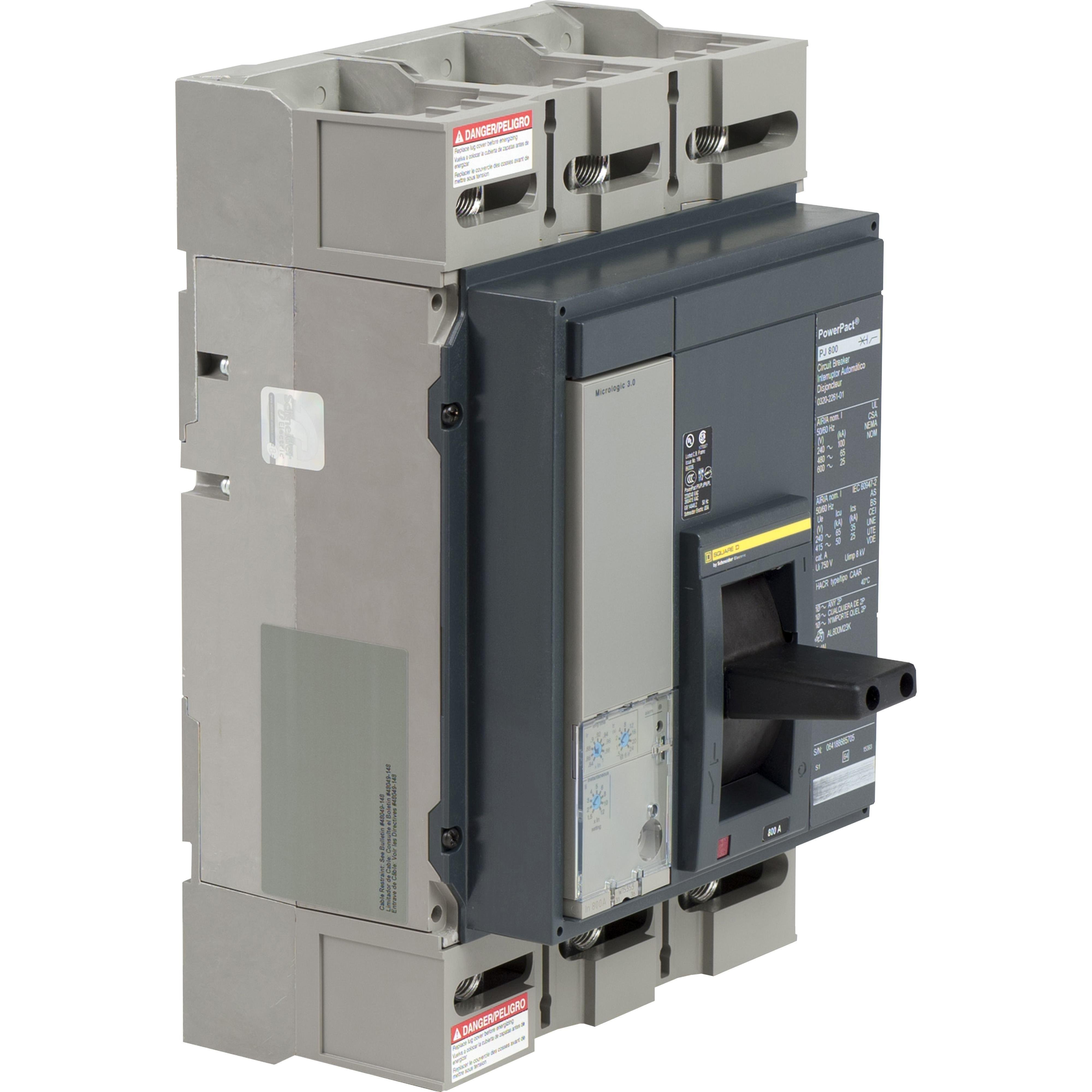 PGL36080U33A - Circuit breaker, PowerPacT P, 800A, 3 pole, 600VAC, 18kA, lugs, Micrologic 5.0, 80%