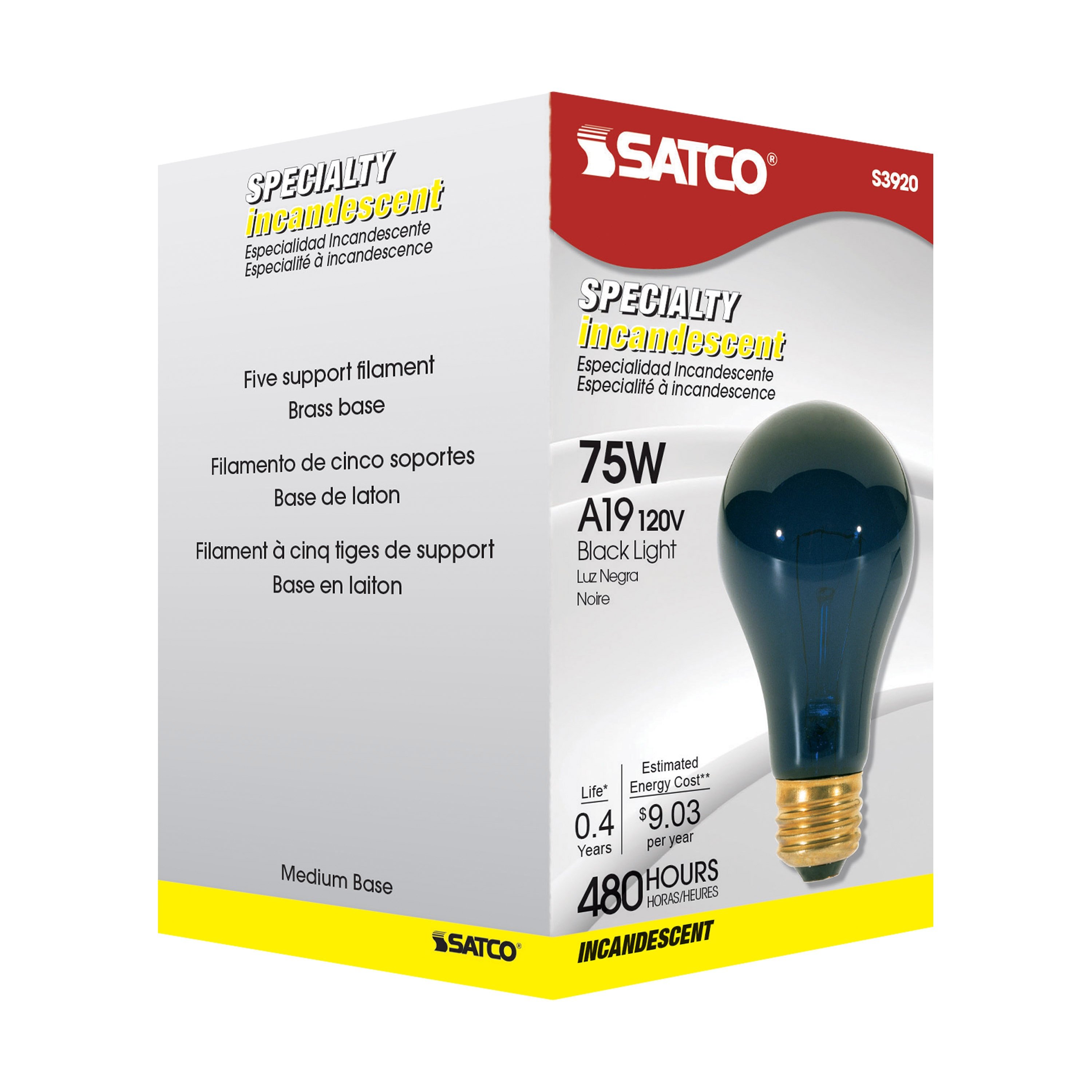 Picture of S3920 - 75 Watt A19 Incandescent - Black - 480 Average rated hours - Medium base - 120 Volt