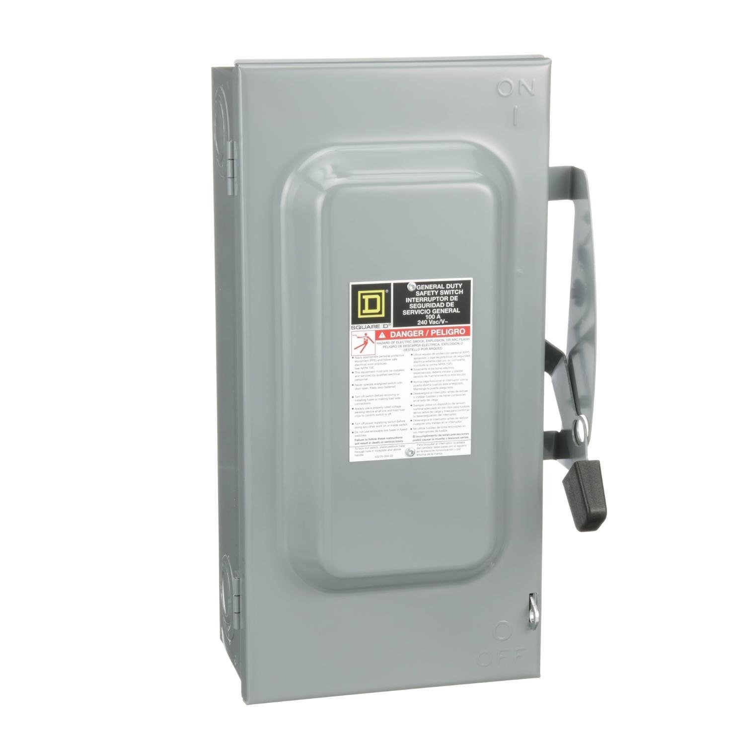 Picture of D323N - Safety switch, general duty, fusible, 100A, 3 pole, 30hp, 240VAC, NEMA 1, neutral factory installed