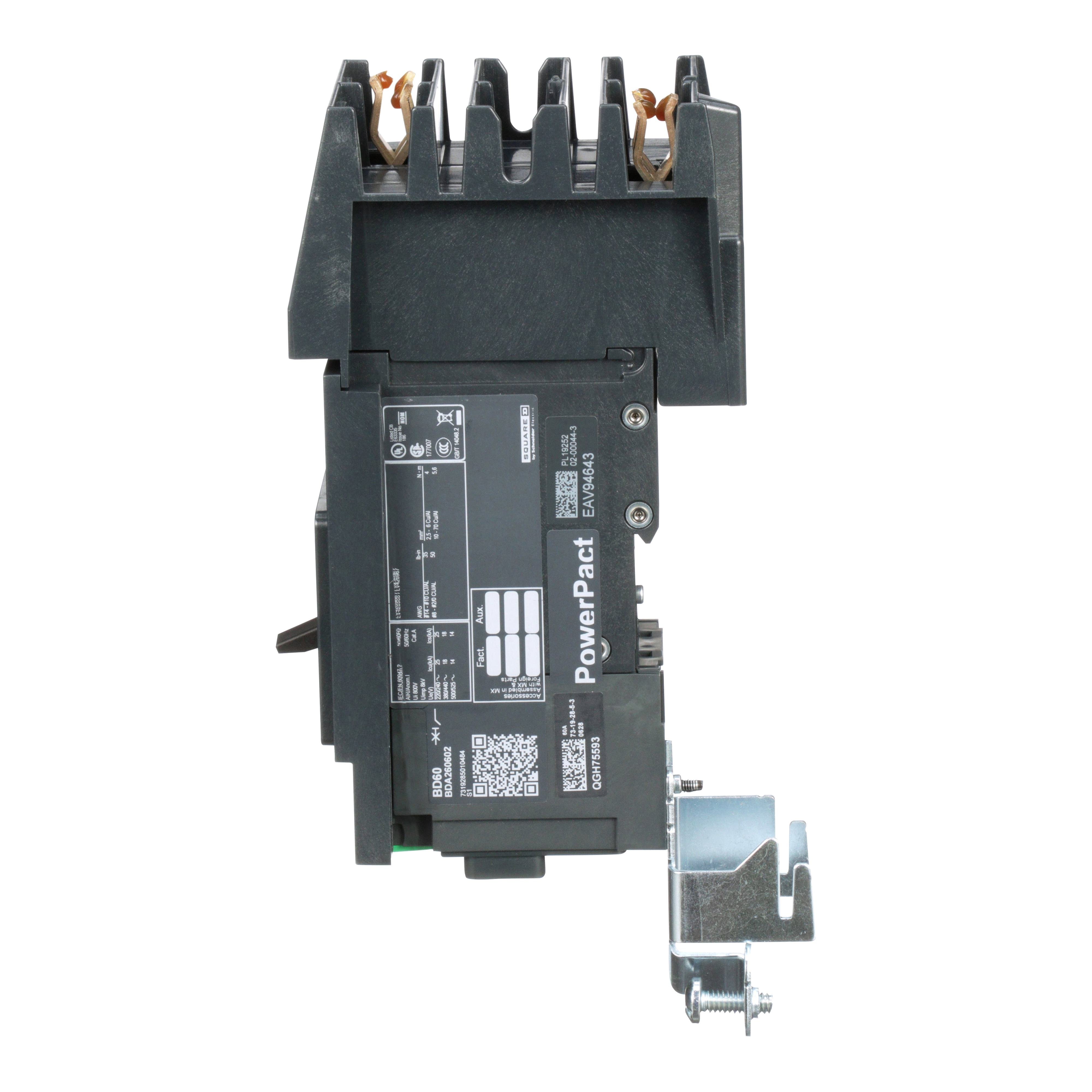 Picture of BDA260602 - Circuit breaker, PowerPacT B, 60A, 2 pole, 600Y/347VAC, 14kA, I-Line, thermal magnetic, 80%, AC