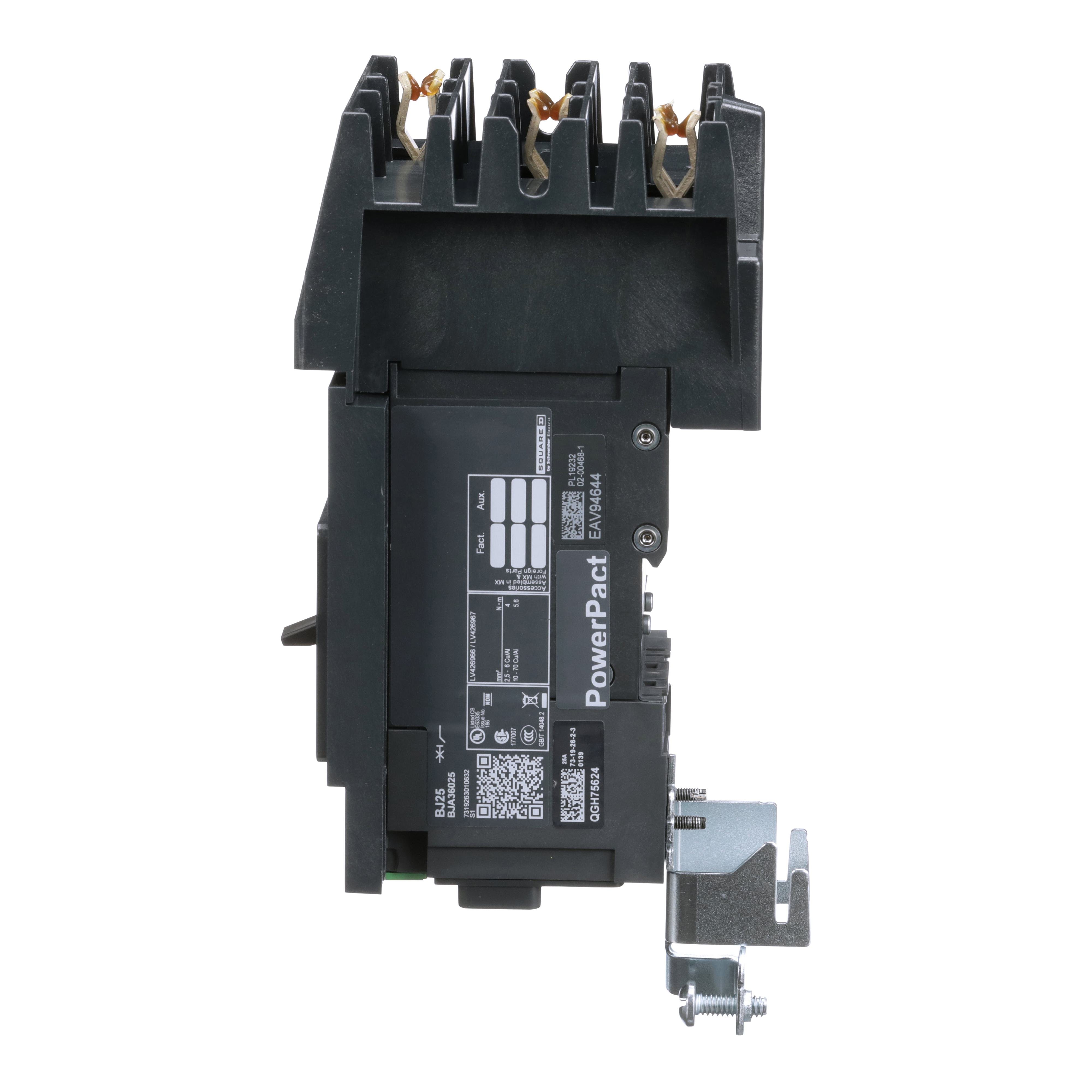 Picture of BJA36025 - Circuit breaker, PowerPacT B, 25A, 3 pole, 600Y/347VAC, 25kA, I-Line, thermal magnetic, 80%, ABC