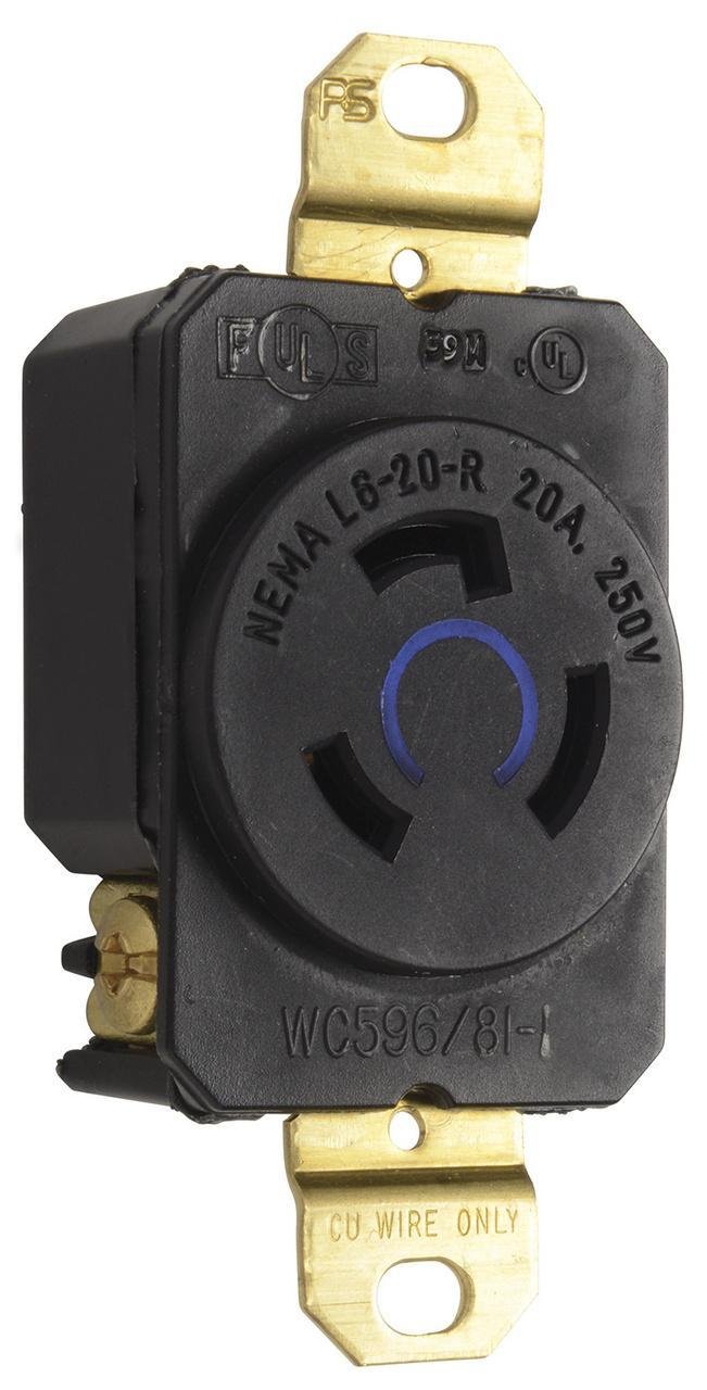 L620-R - 20A 250V NEMA L620 Single Receptacle, 3-Wire, Black