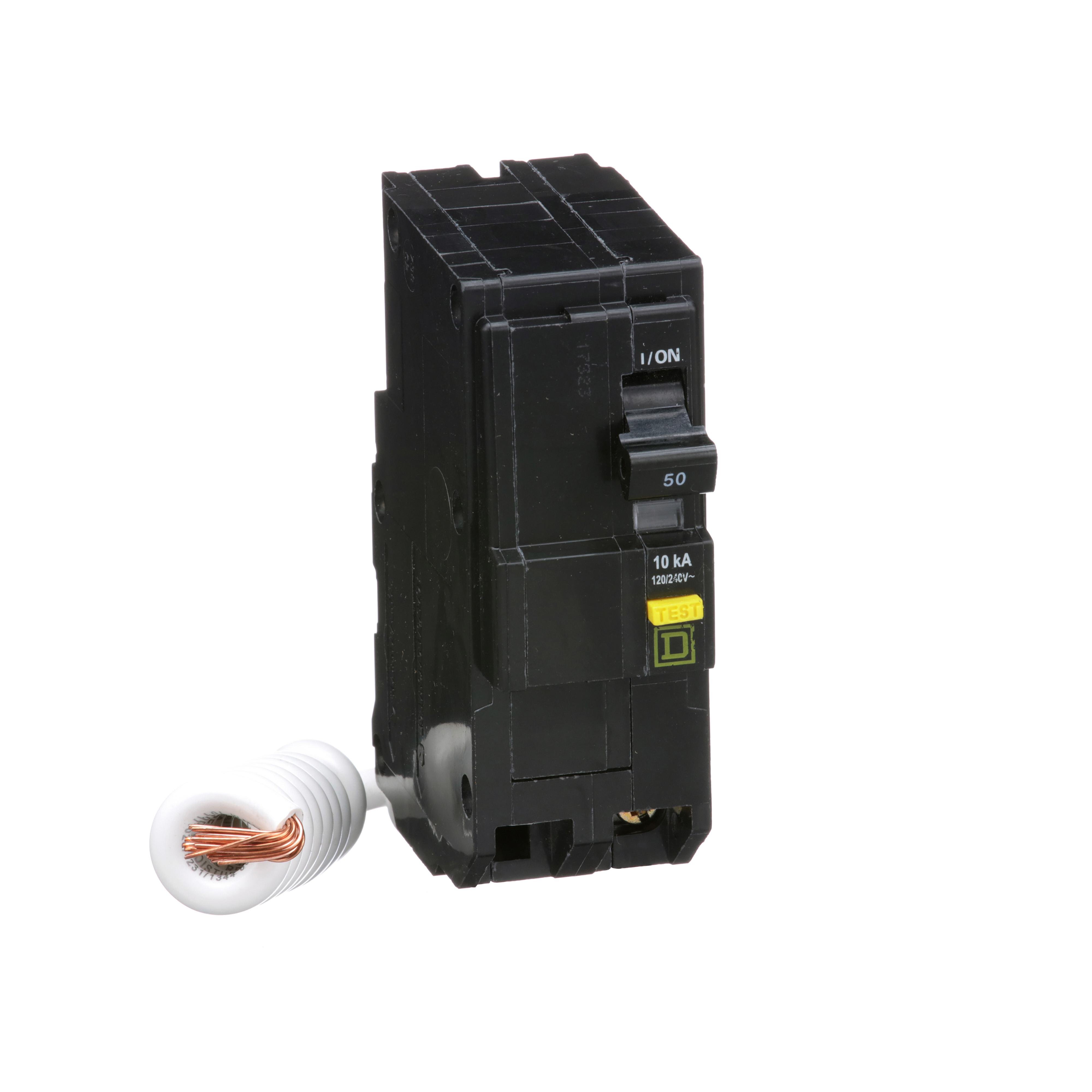 QO250GFI - [TAA] Mini circuit breaker, QO, 50A, 2 pole, 120/240VAC, 10kA, plug in, 6mA grd fault A, pigtail