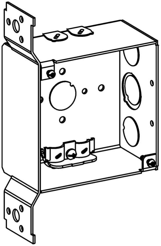 4SDB-NM-FB - 2-1/8" DEEP, 4" SQUARE (4S) DEEP BOX WELDED WITH NM CLAMPS & FB BRACKET
