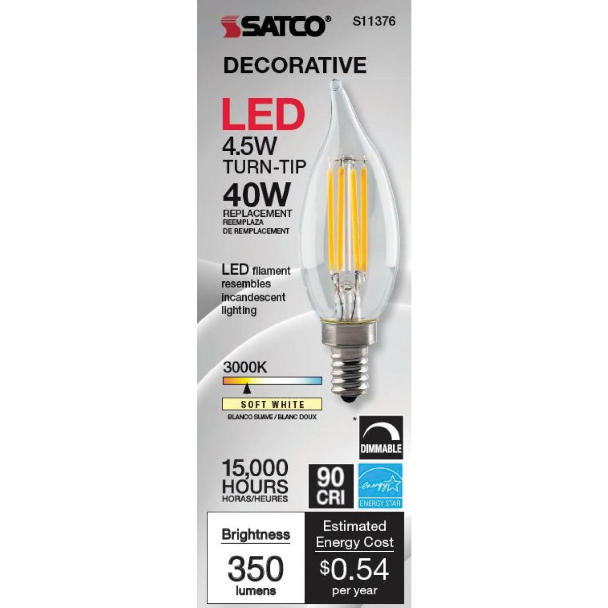 Picture of S11376 - 4.5 Watt CA11 LED - Clear - Candelabra base - 3000K - 360 Lumens - 120 Volt