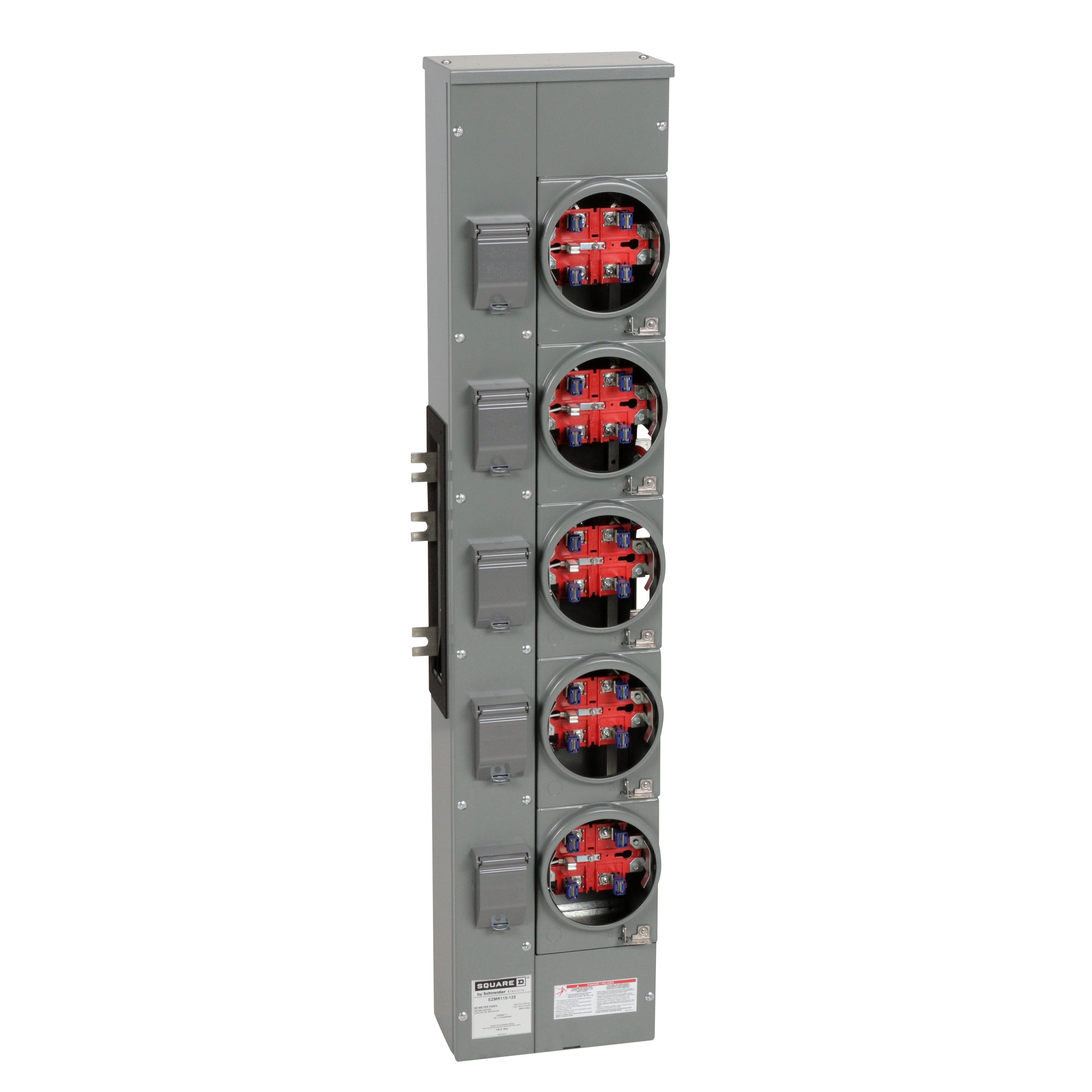 EZMR115125 - Branch unit, EZ Meter-Pak, 125A, 5 x 5 jaw sockets, 120/240VAC, no bypass, ringless, 800A Al busbar