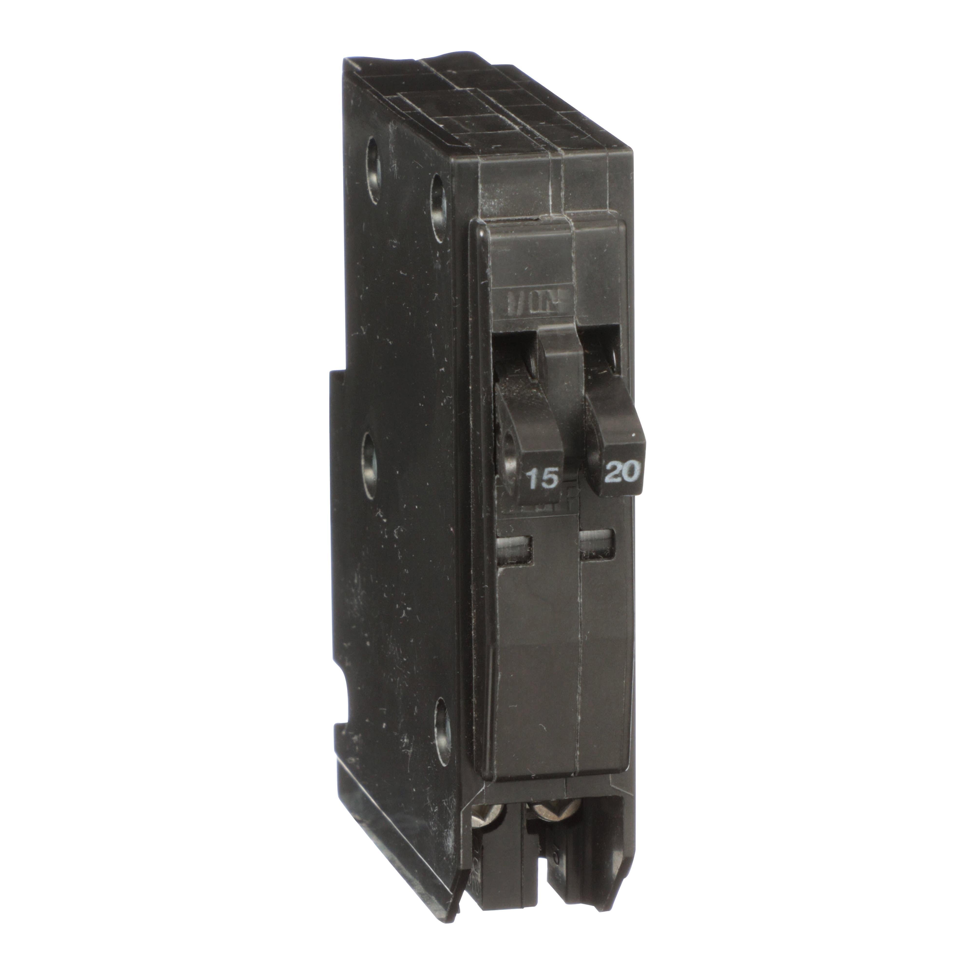QOT1520 - Tandem mini circuit breaker, QO, 1 x 1 pole at 15A, 1 x 1 pole at 20A, 120/240VAC, 10kA, plug in