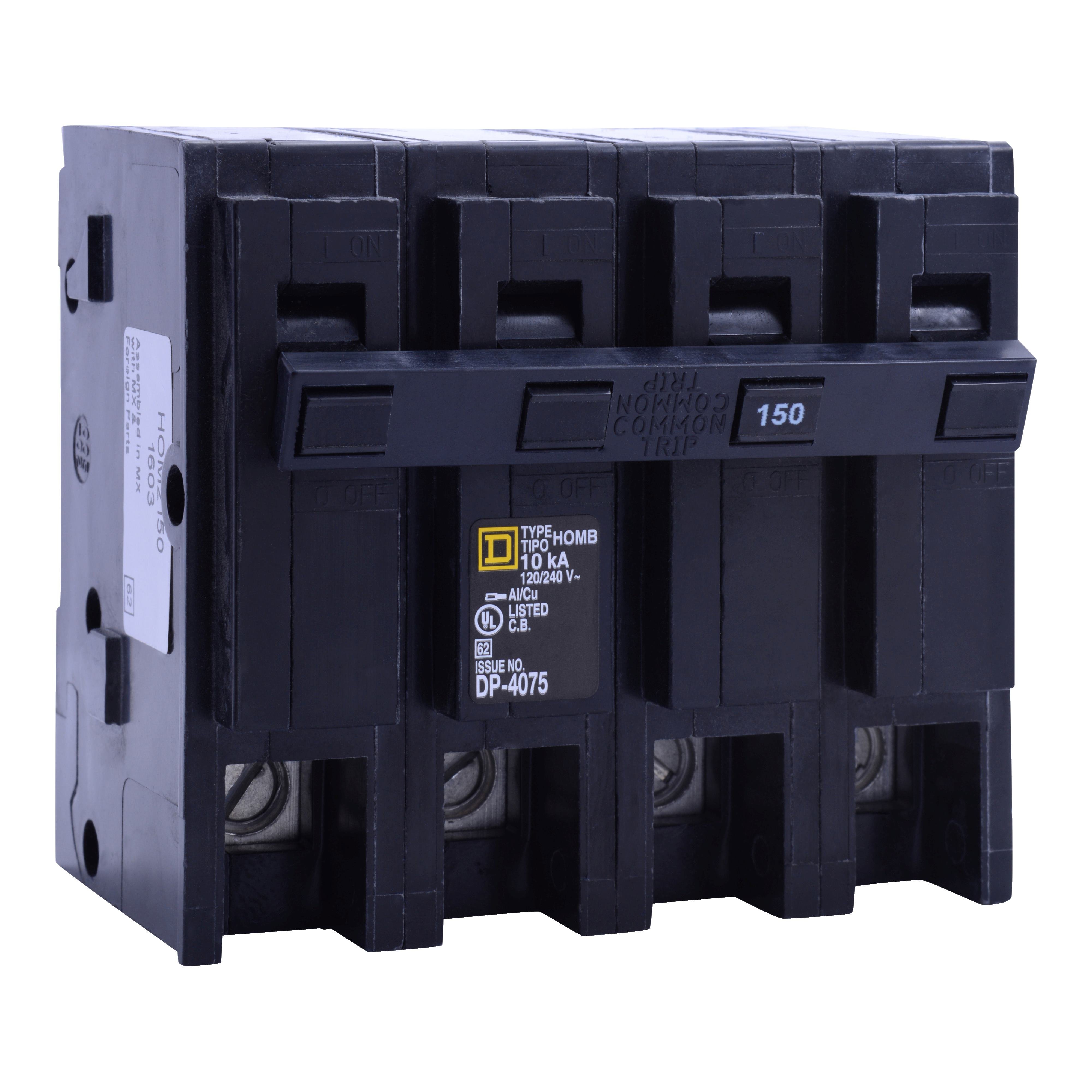 HOM2150 - Mini circuit breaker, Homeline, 150A, 4 pole, 120/240VAC, 10kA AIR, standard type, plug in, UL