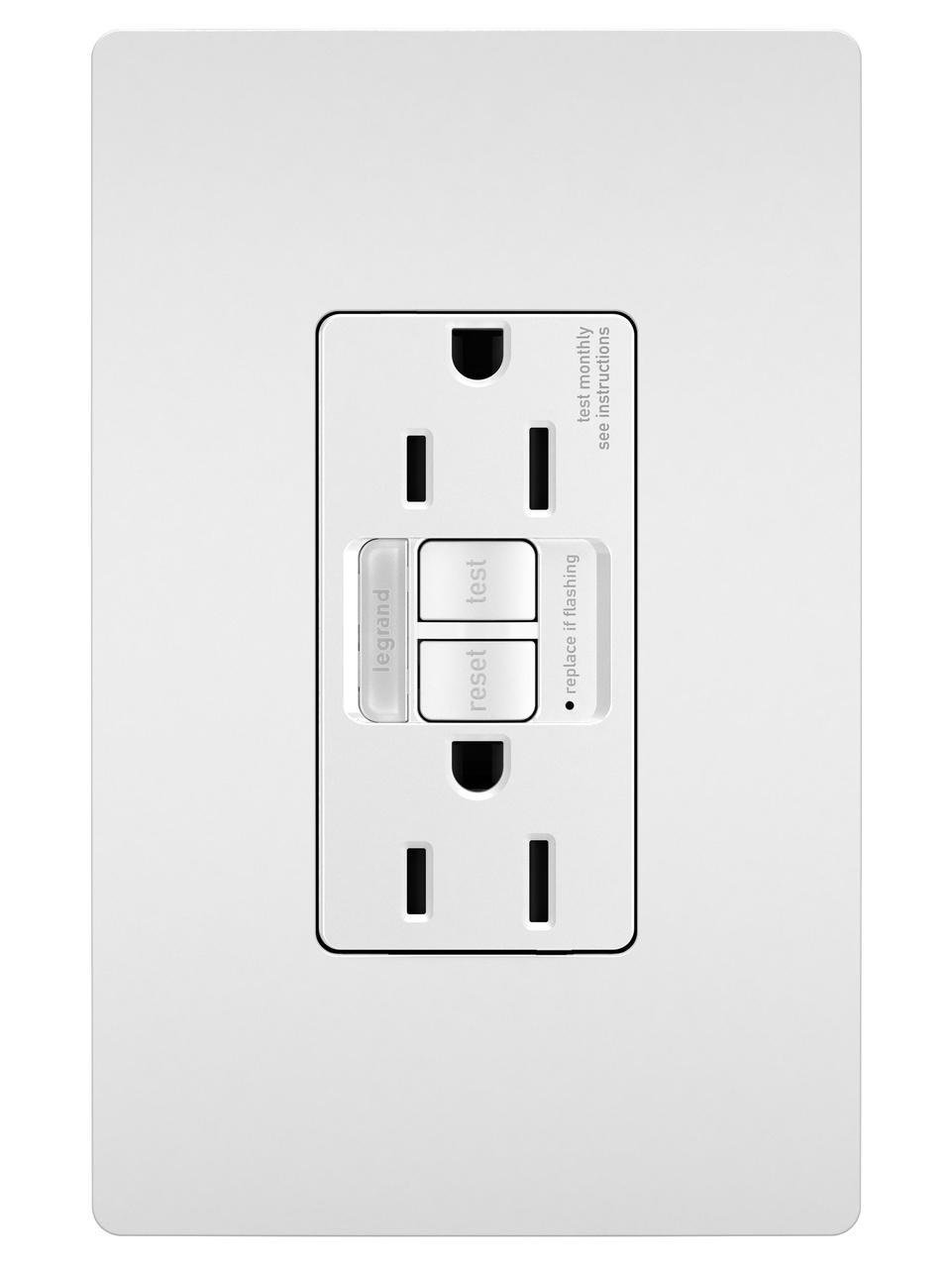 Picture of 1597NTLTRW - radiant® Tamper-Resistant 15A Duplex Self-Test GFCI Receptacles with SafeLock® Protection and Night Light, White