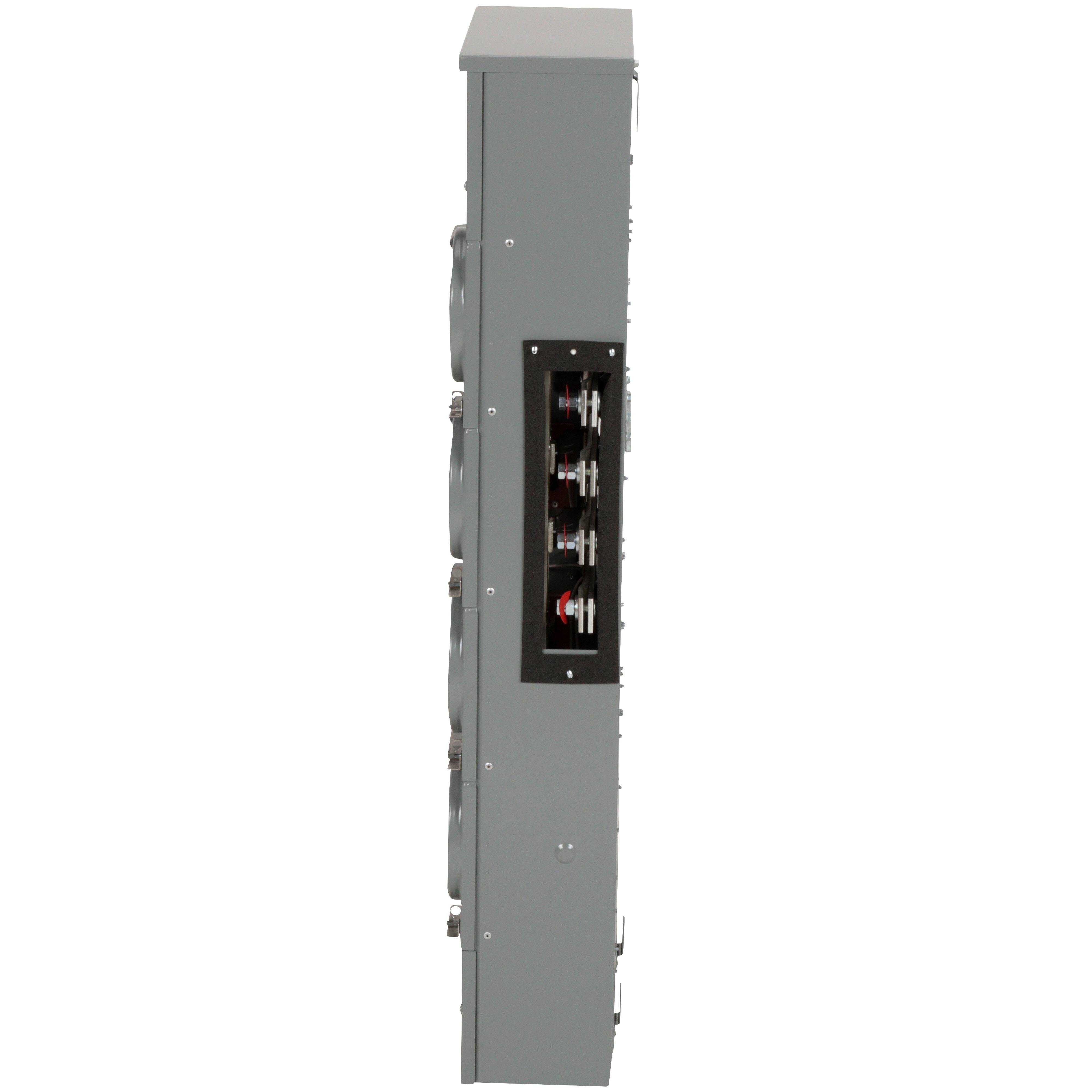 Picture of EZMR314225 - Branch unit, EZ Meter-Pak, 225A, 4 x 5 jaw sockets, 208Y/120VAC, no bypass, ringless, 800A Al busbar