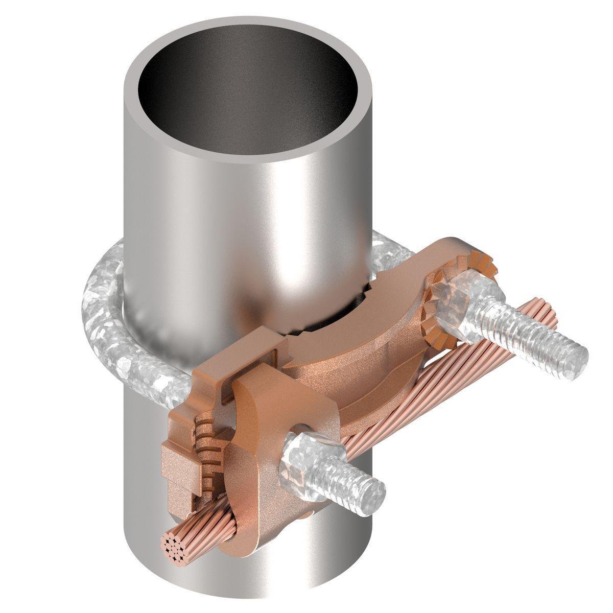Picture of GAR3904 - Mechanical Grounding Connector, Conductor to Water Pipe, 4-4/0 AWG, 2-1/2" - 3-1/2" Pipe , 3/8" Stud