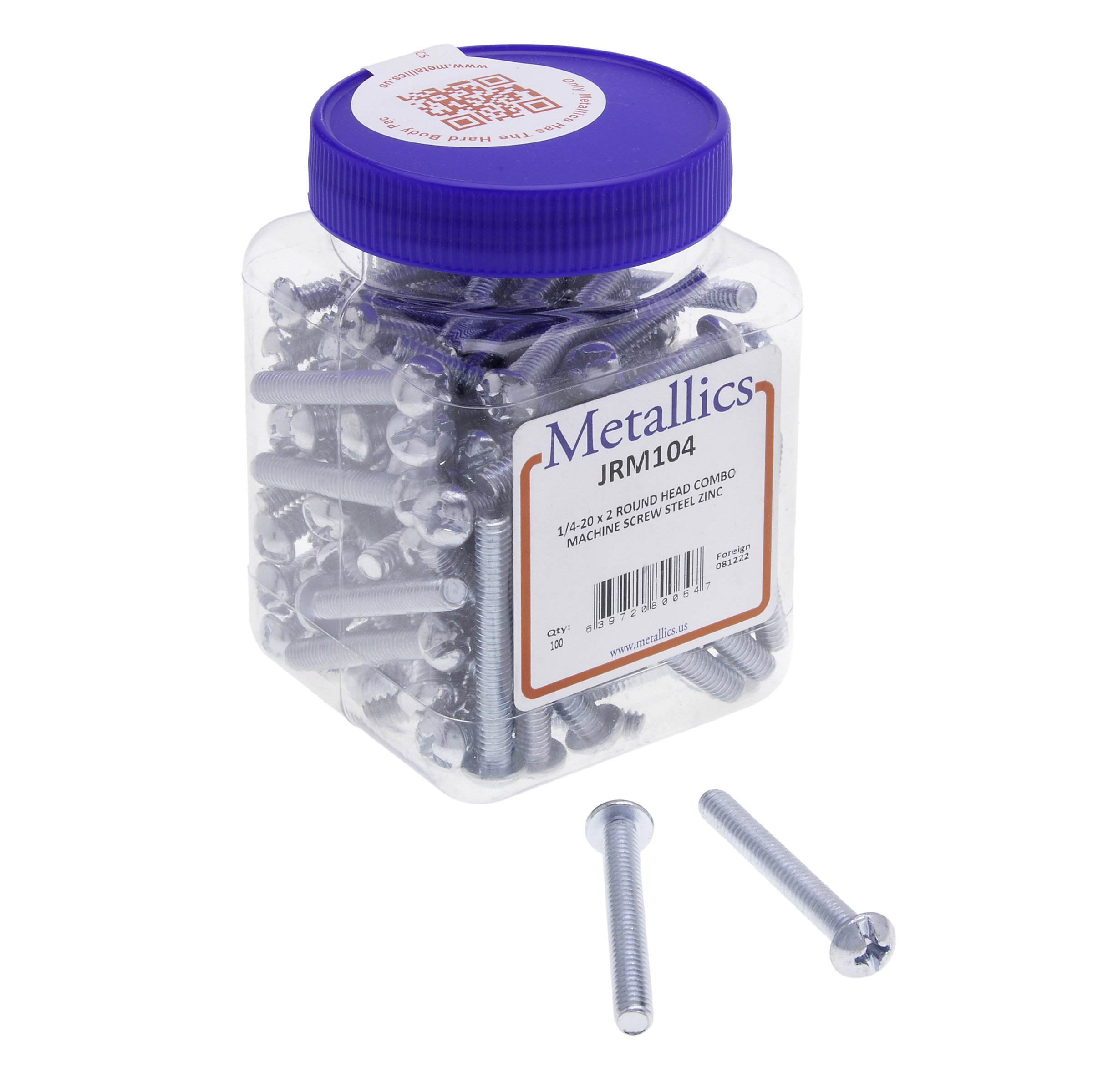 JRM99 - 1/4-20 x 1/2 in. Round Head Combo Machine Screws - Steel Zinc - 100qty