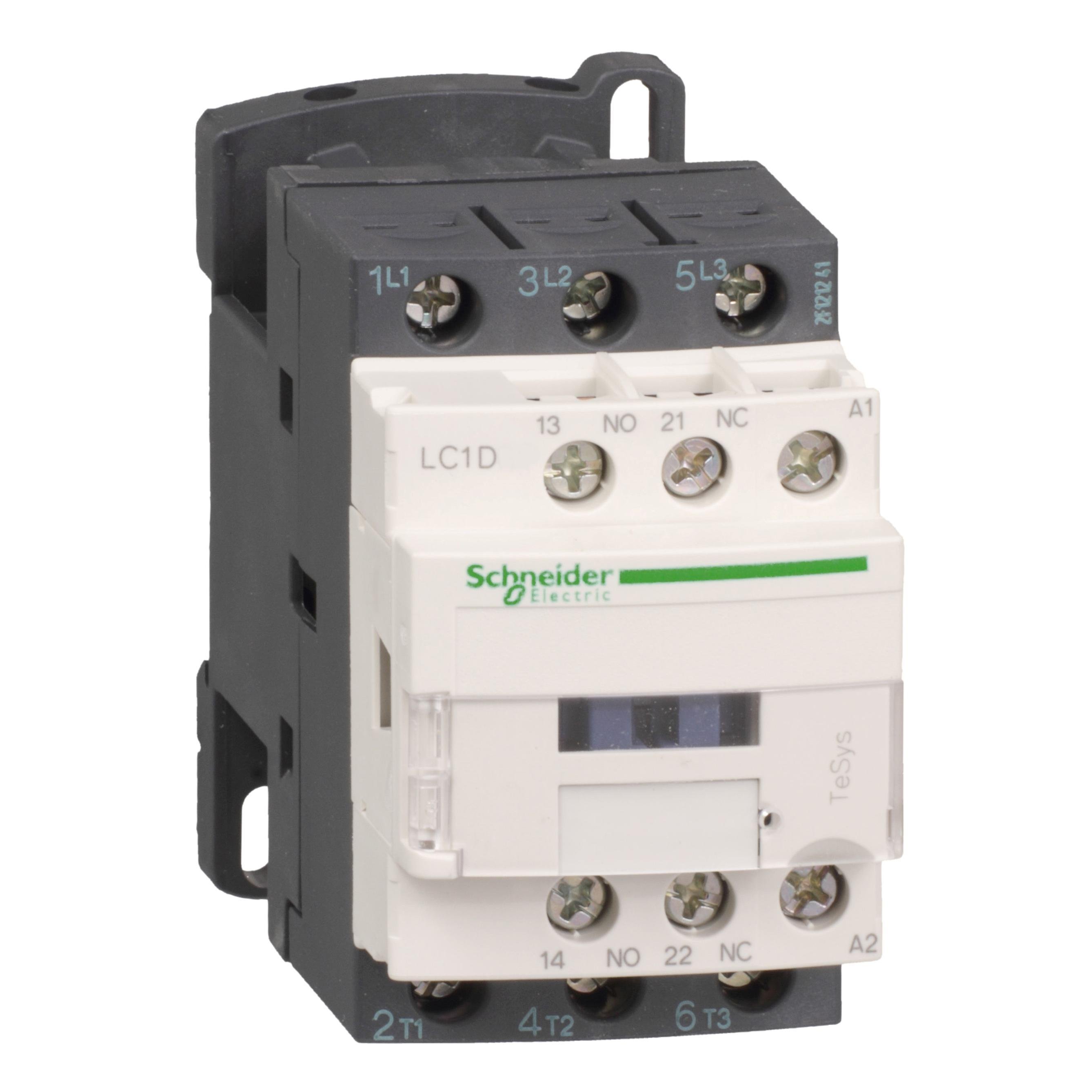 Picture of LC1D12T7 - IEC contactor, TeSys Deca, nonreversing, 12A, 7.5HP at 480VAC, up to 100kA SCCR, 3 phase, 3 NO, 480VAC 50/60Hz coil, open
