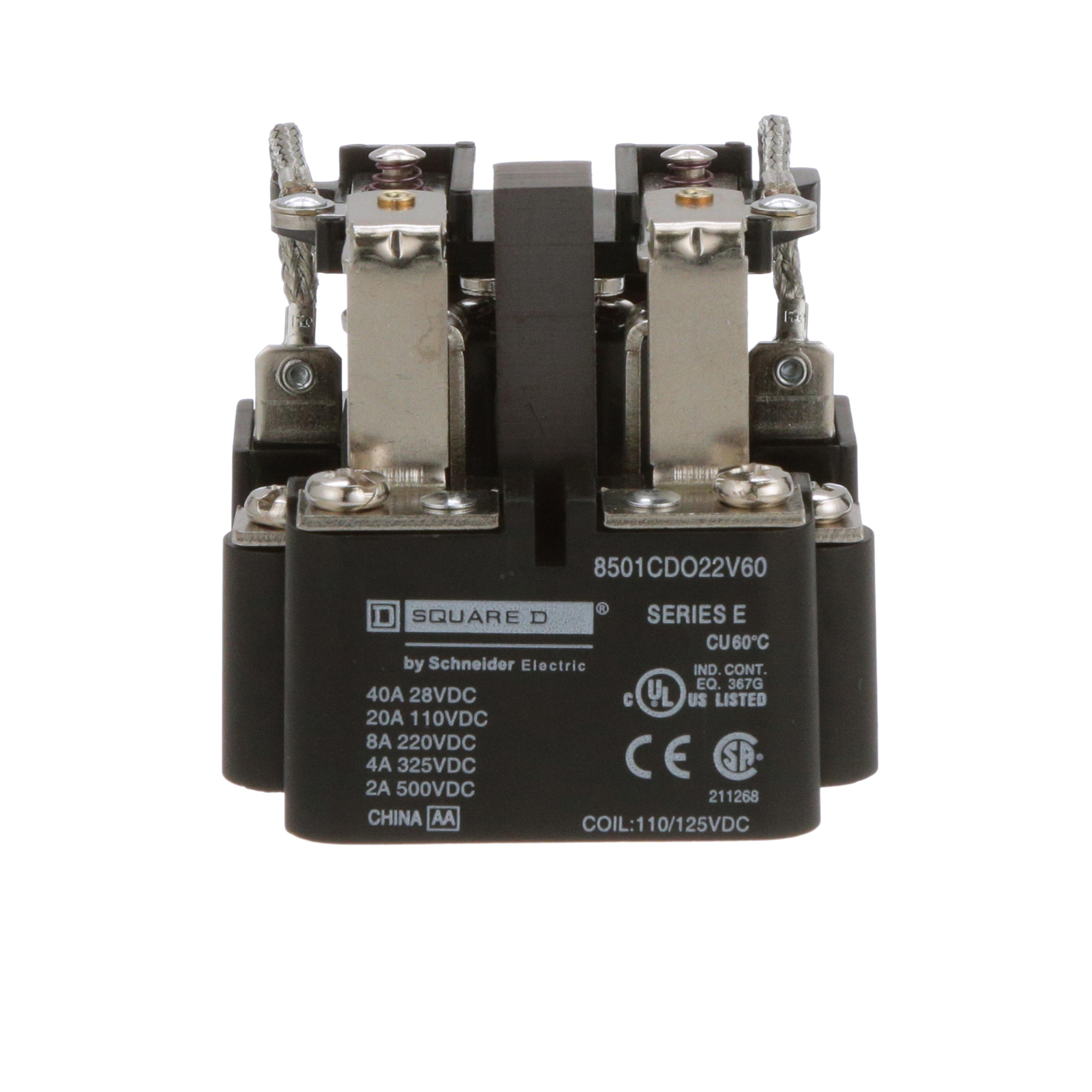 8501CDO22V60 - Power Relay, Type C, DPDT, 2 normally open and 2 normally closed contacts, 20A resistive at 110 VDC, 110 VDC coil