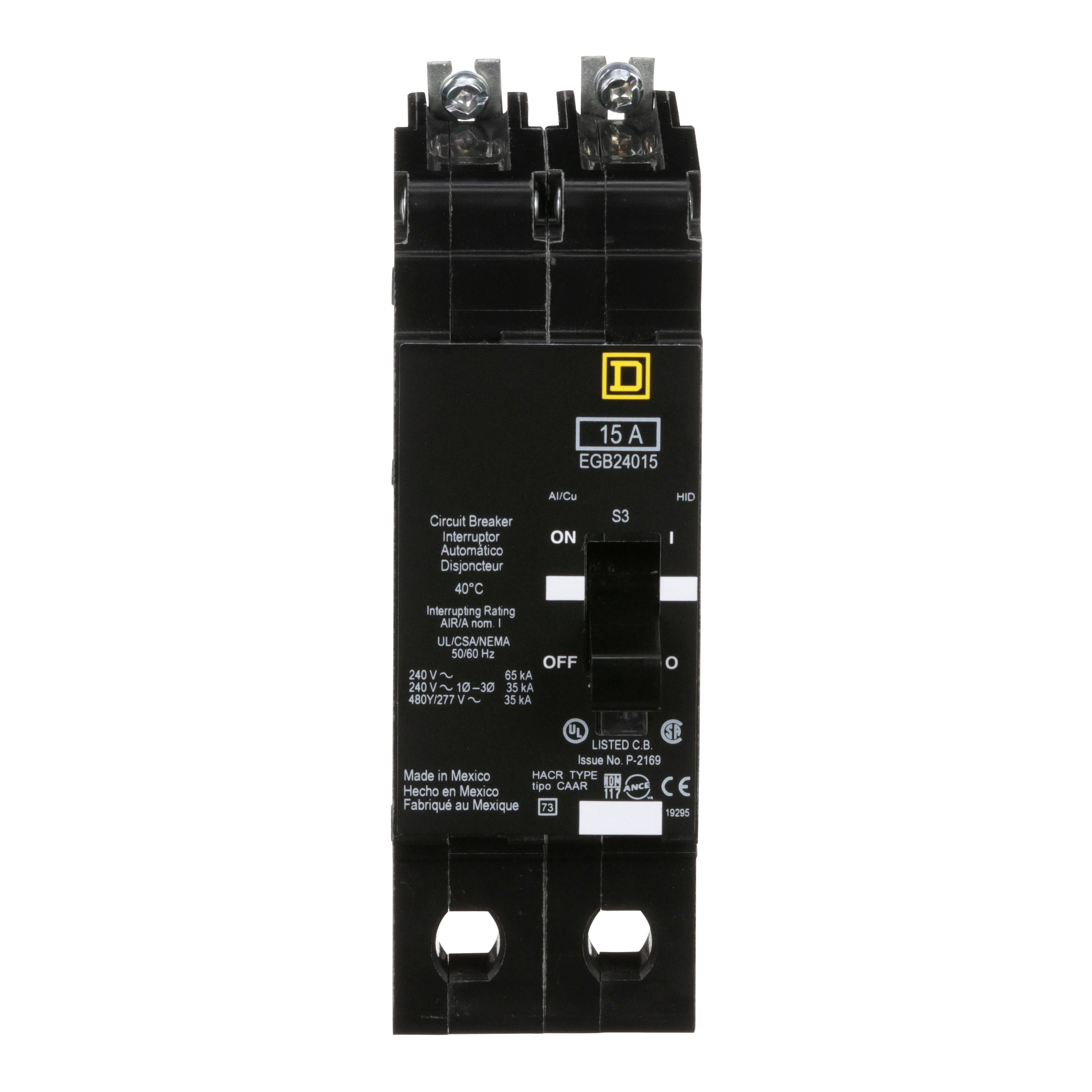 EGB24015 - Mini circuit breaker, E-Frame, 15A, 2 pole, 480Y/277VAC, 65kA max, bolt on [TAA]