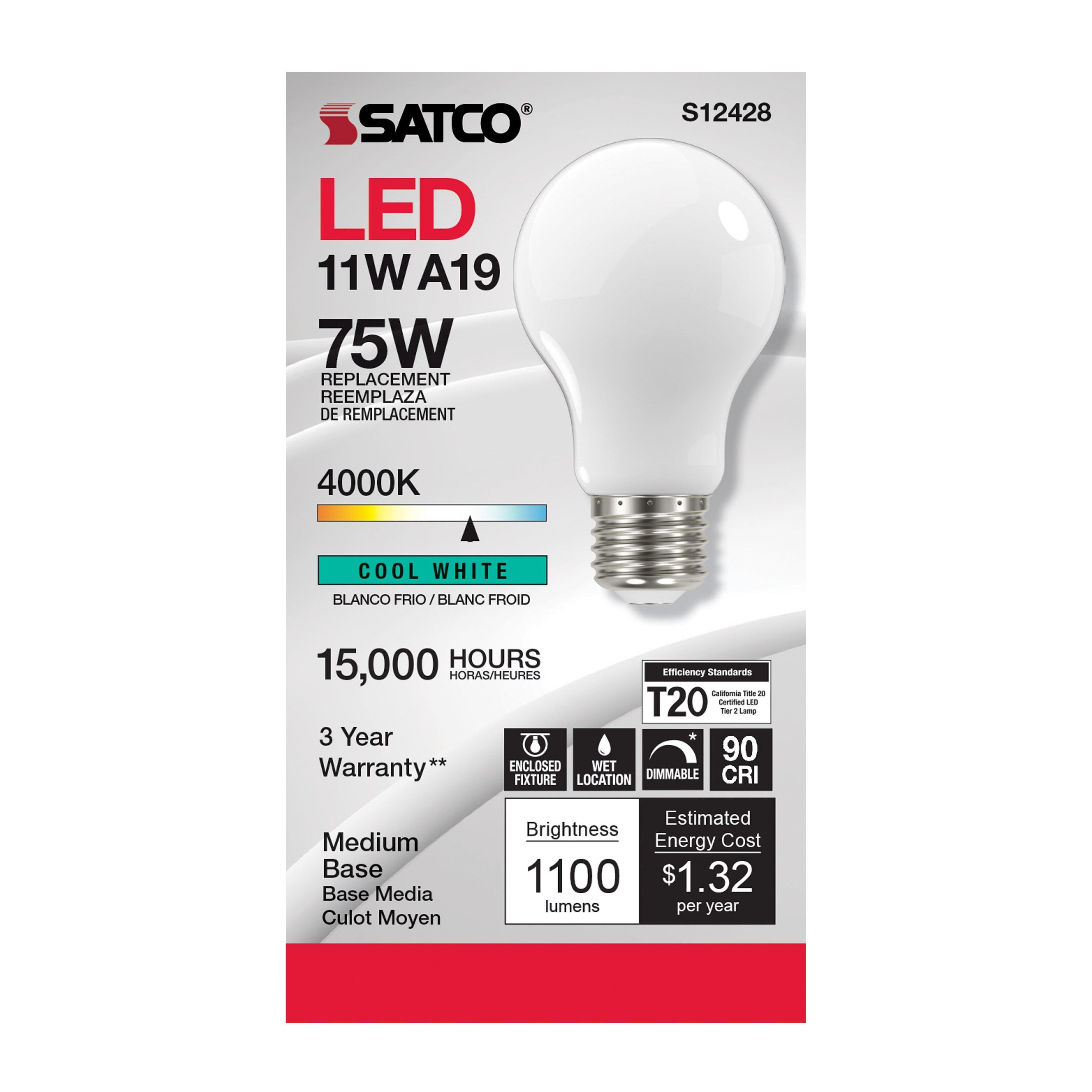 Picture of S12428 - 11 Watt LED A19 - Soft White - Medium Base - 4000K - 90 CRI - 120 Volt