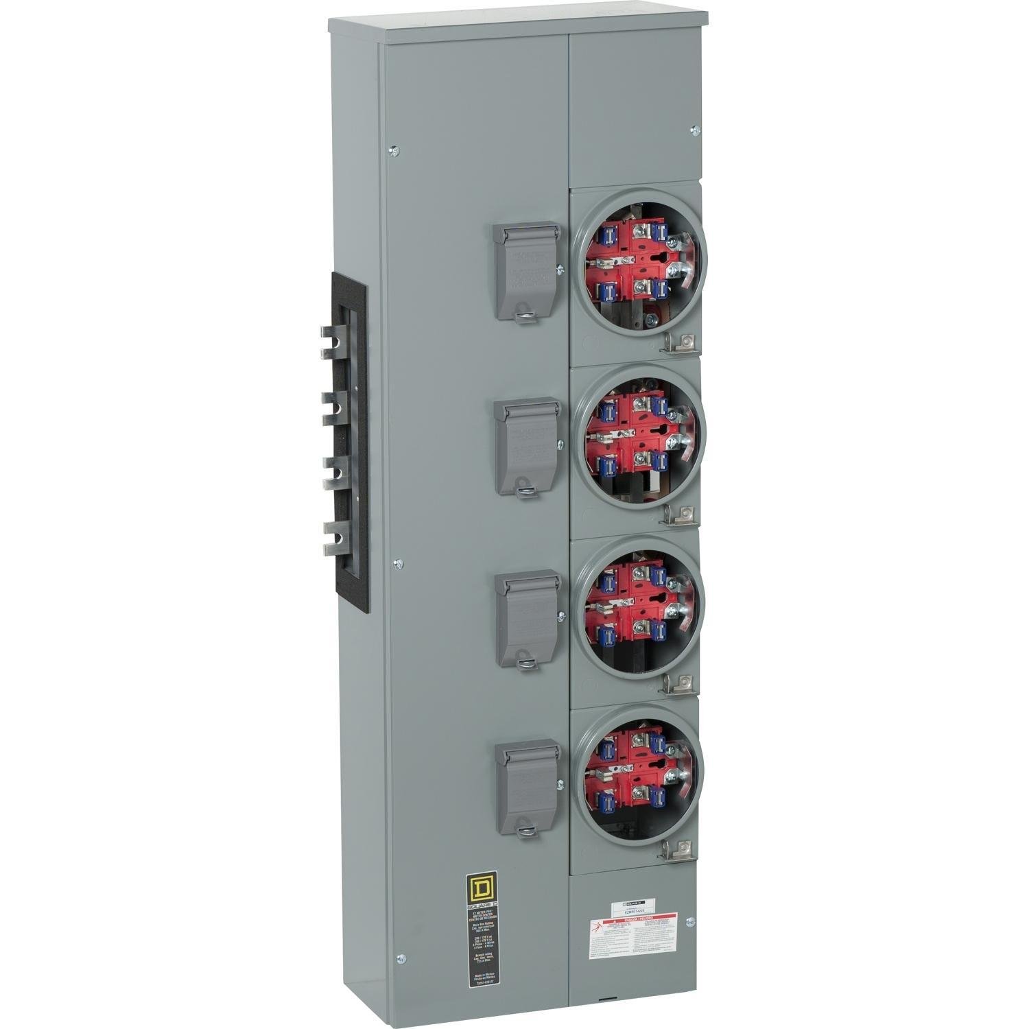 EZMR314225X - Branch unit, EZ Meter-Pak, 225A, 4 x 5 jaw sockets, 208Y/120VAC, no bypass, ringless, 1200A Al/Cu busbar