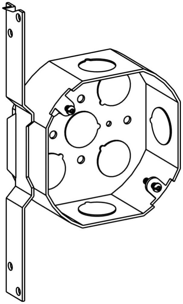 4RB-50-FB - 1-1/2" DEEP, 4" (4O) WELDED OCTAGON STEEL BOX WITH FB BRACKET WITH 1/2" KO