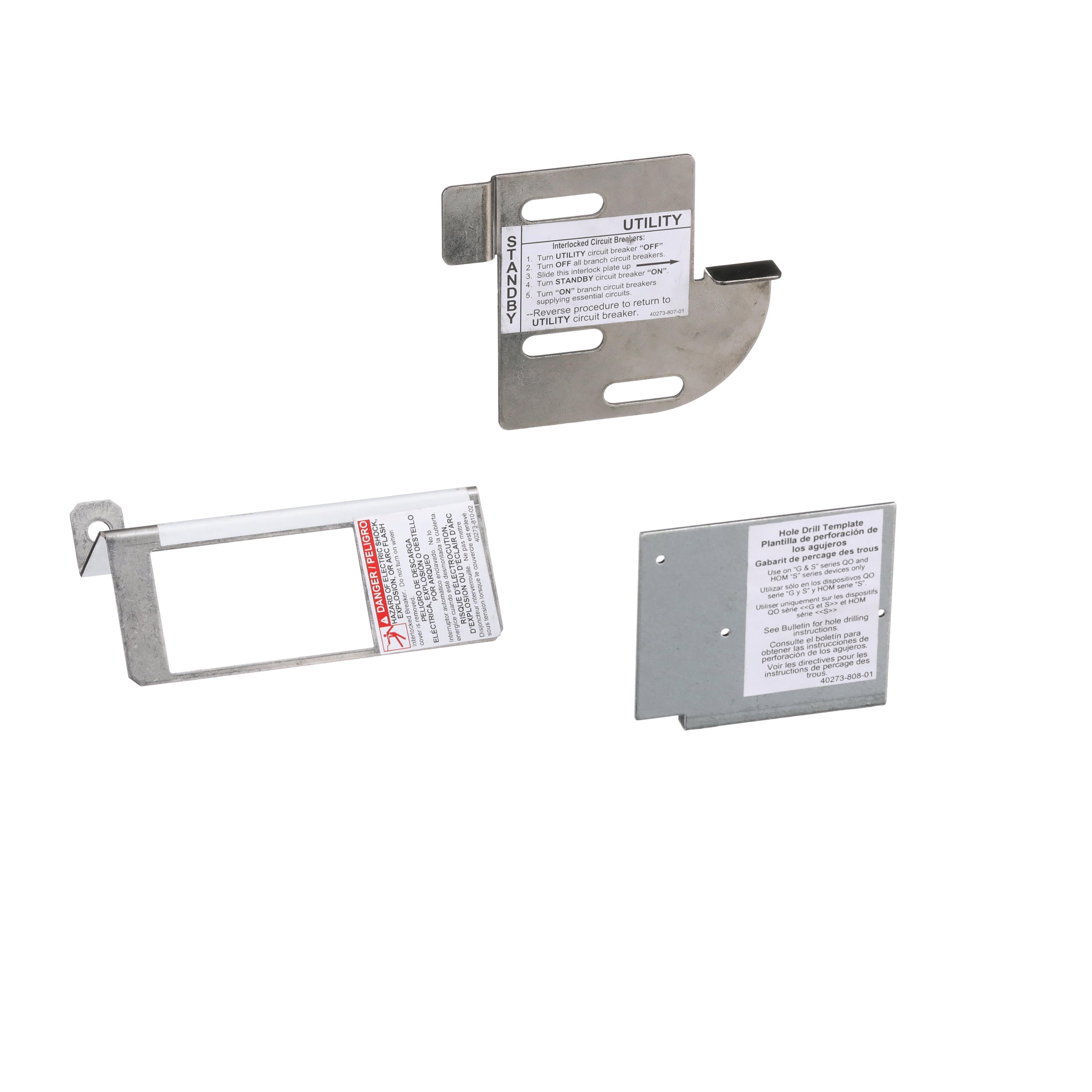 QOCGK2C - Load center accessory, QO, generator interlock kit, 150A to 225A, 2 pole, retaining kit, used with QOM2, clamshell