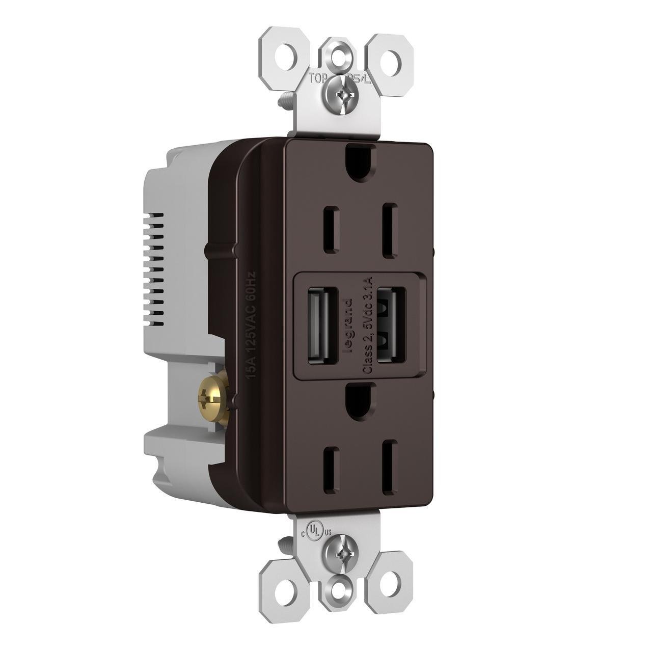 Picture of TM826-USBDBCCV4 - USB Charger/15A Tamper-Resistant Duplex Outlet, Dark Bronze