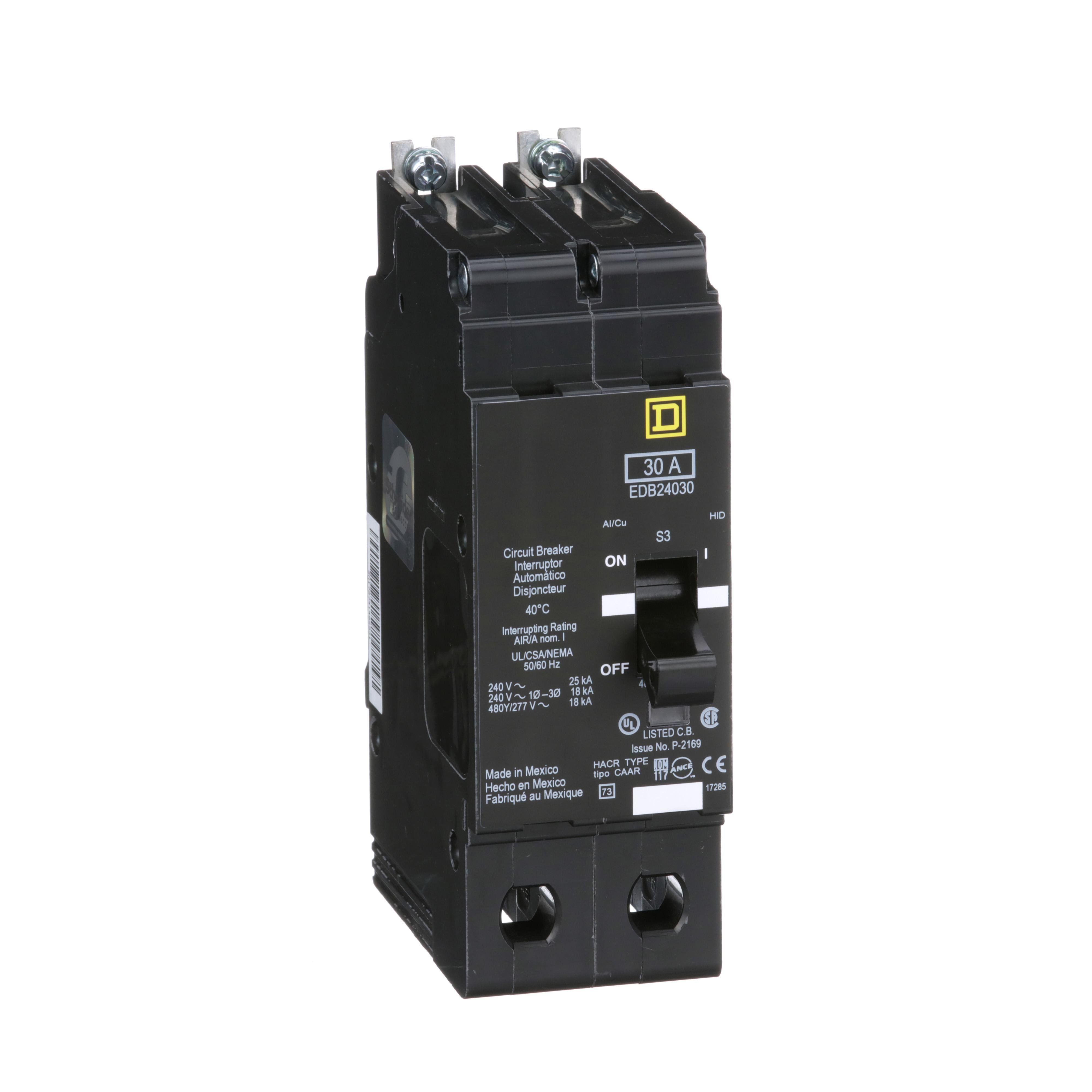 EDB24030 - [TAA] Mini circuit breaker, E-Frame, 30A, 2 pole, 480Y/277VAC, 25kA max, bolt on