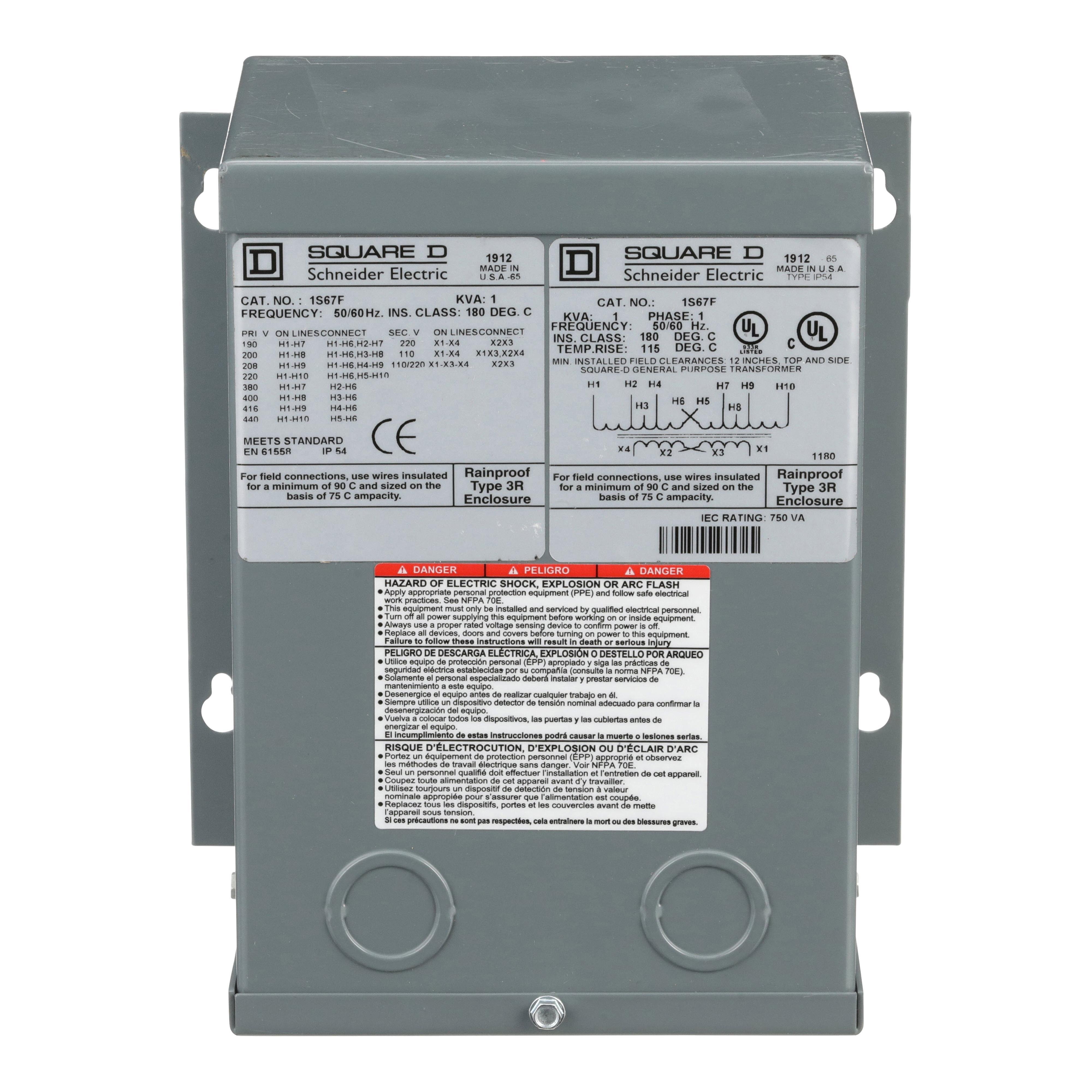 Picture of 1S67F - [TAA, BAA, BABA, BAA_COTS] Transformer, dry type, encapsulated, 1kVA, 1 phase, multiple voltages, 7A, 115C rise