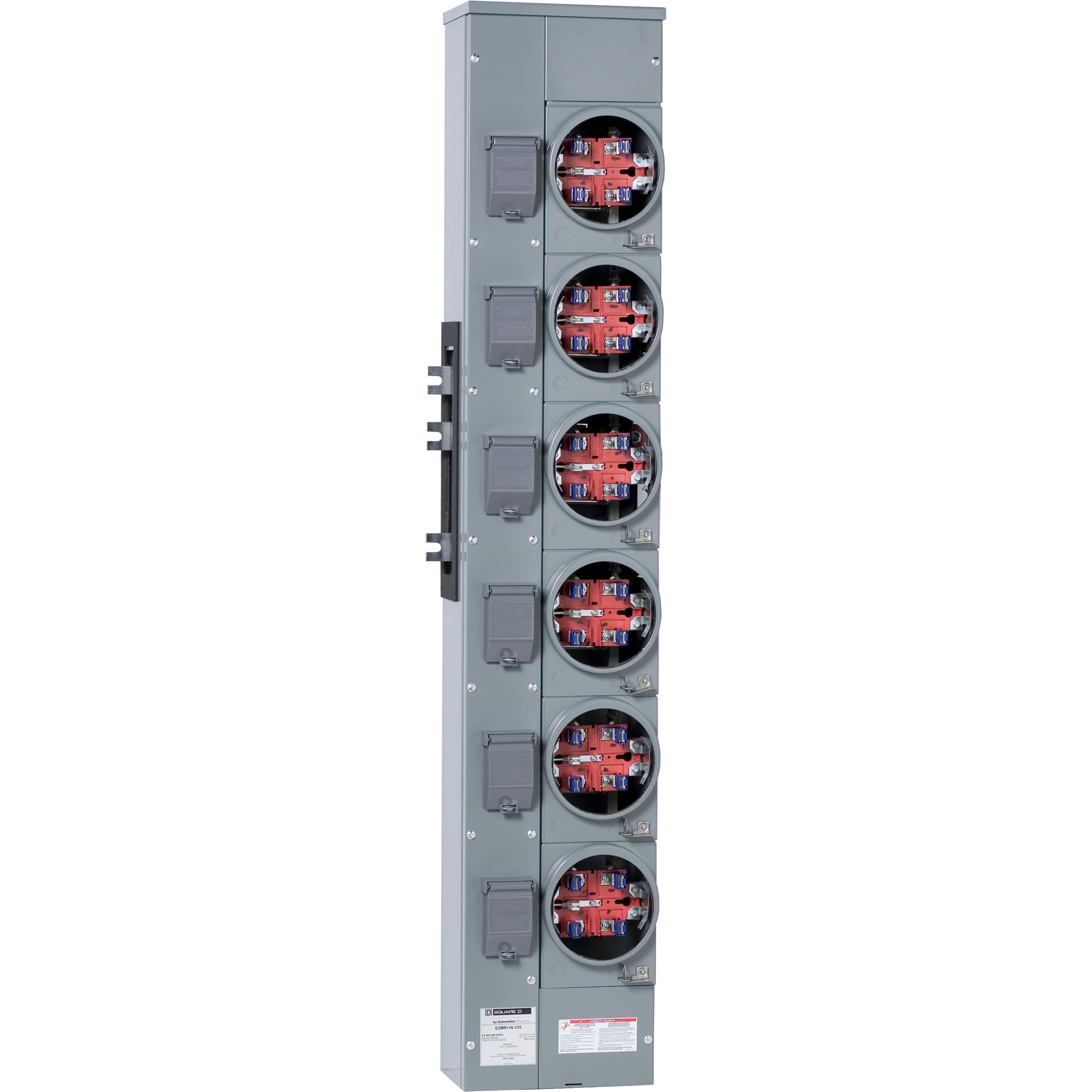 EZMR116125X - Branch unit, EZ Meter-Pak, 125A, 6 x 5 sockets, 120/240VAC, no bypass, ringless, 1200A Al/Cu busbar