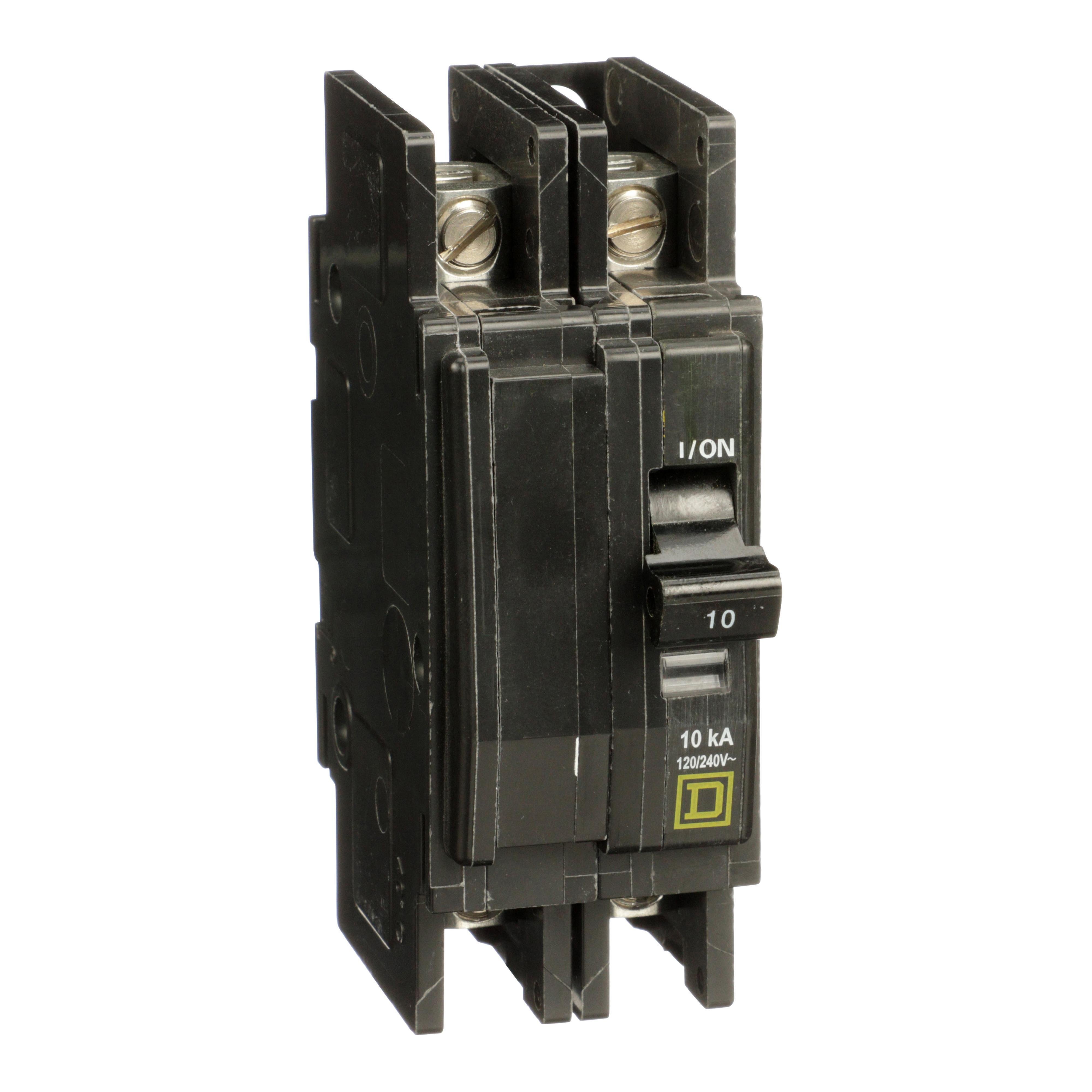 Picture of QOU2103100 - Mini circuit breaker, QOU, 10A, 2 pole, 120/240 VAC, 10kA, mounting foot