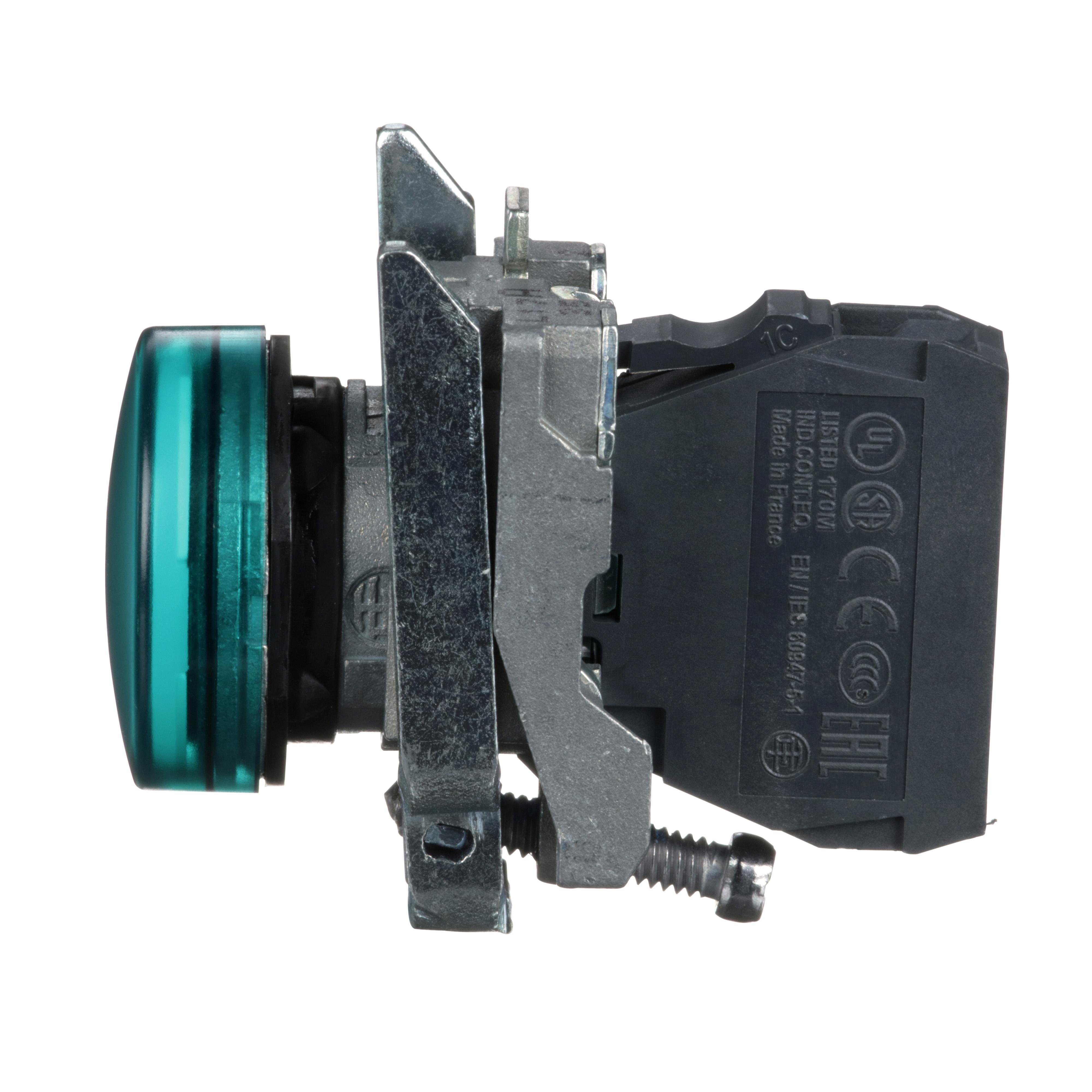 Picture of XB4BVB3 - Pilot light, Harmony XB4,metal, green, 22mm, universal LED, plain lens, 24V AC DC