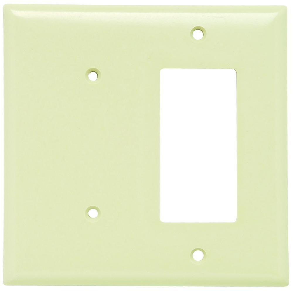 2-Gang Thermoset Wall Plate, 1 Blank, 1 Decorator, Ivory