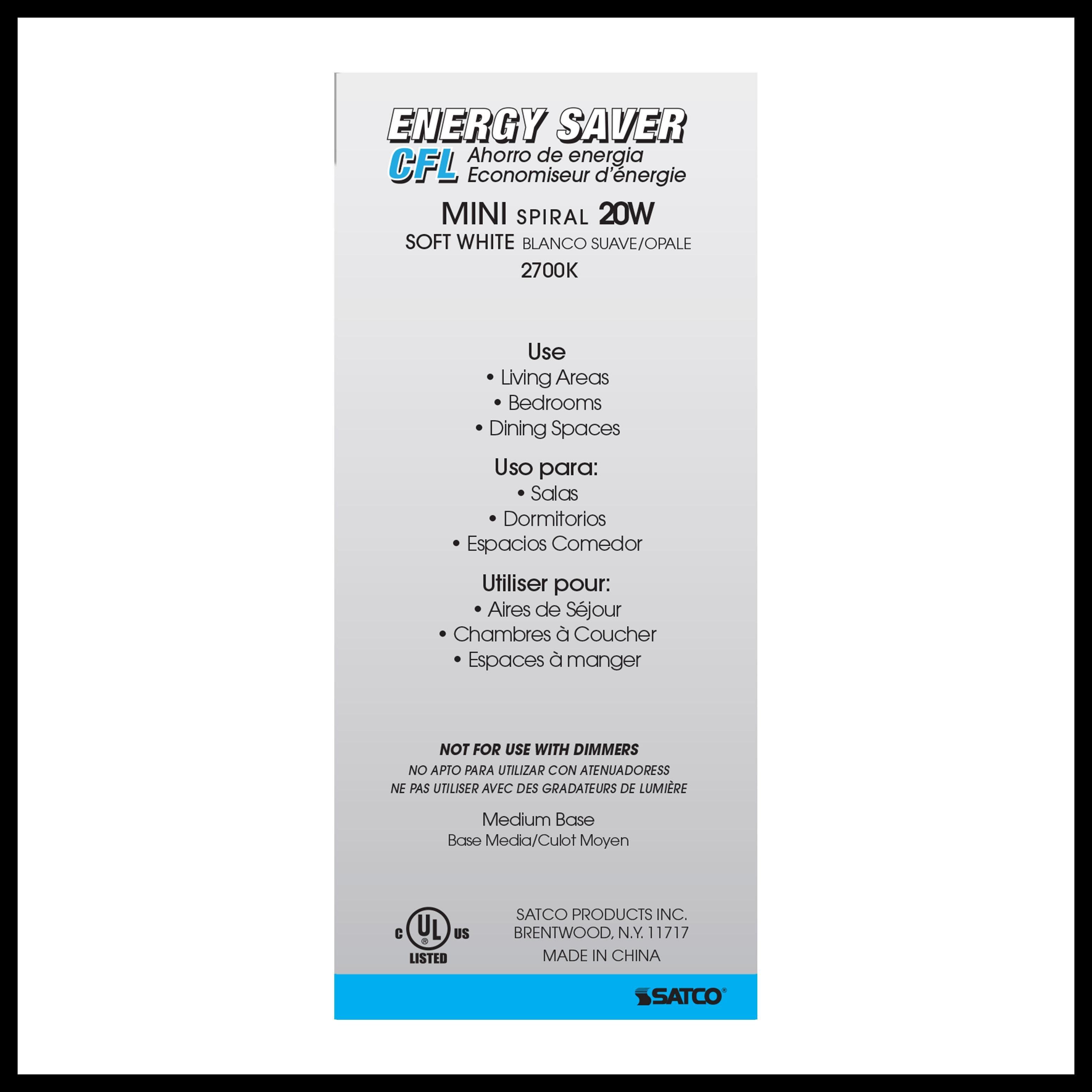 Picture of S7234 - 20 Watt - Mini Spiral Compact Fluorescent - 2700K - 82 CRI - Medium base - 120 Volt