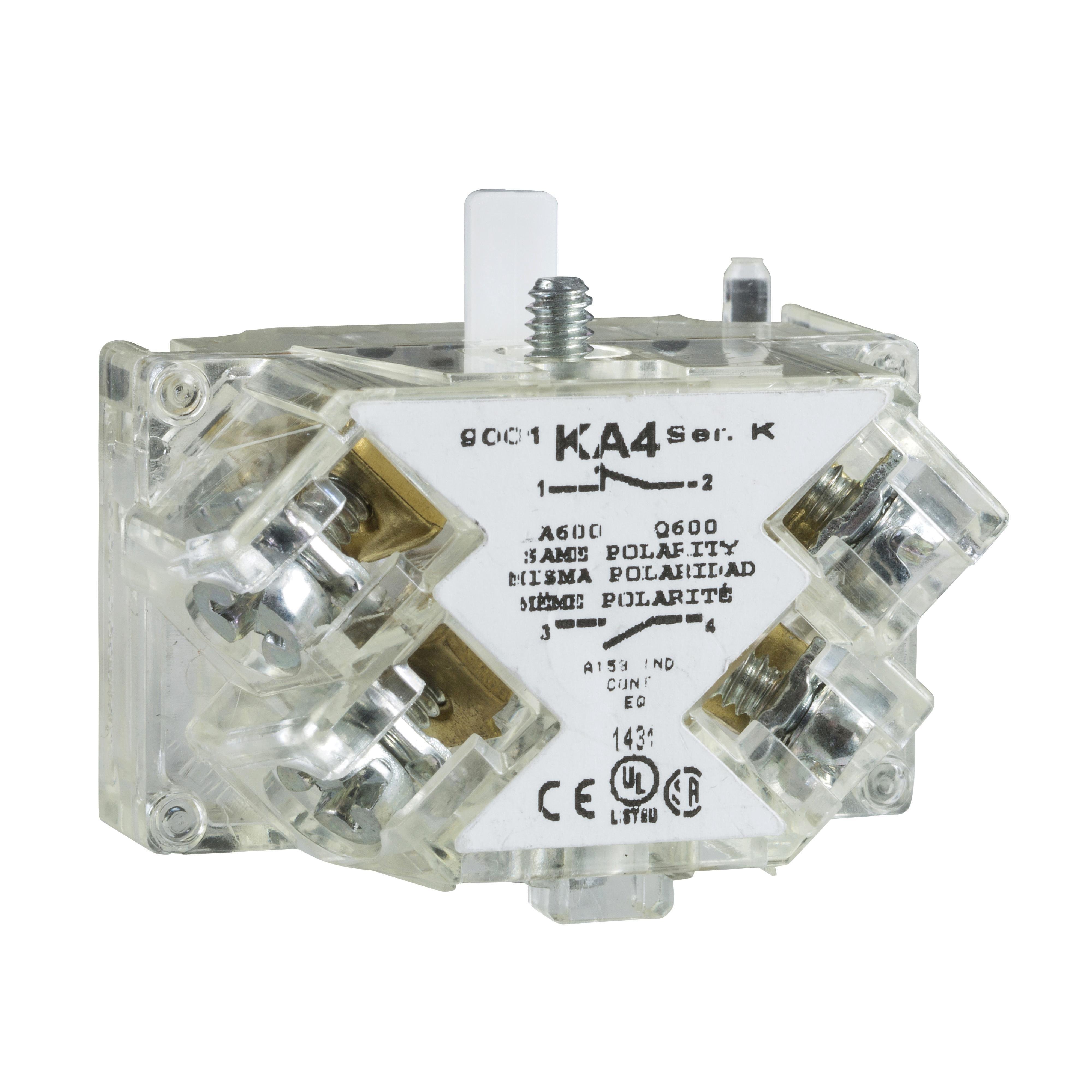 9001KA4 - Contact block, Harmony 9001K, Harmony 9001SK, silver alloy contacts, screw clamp terminal, 0...600V, early make, 1 NO