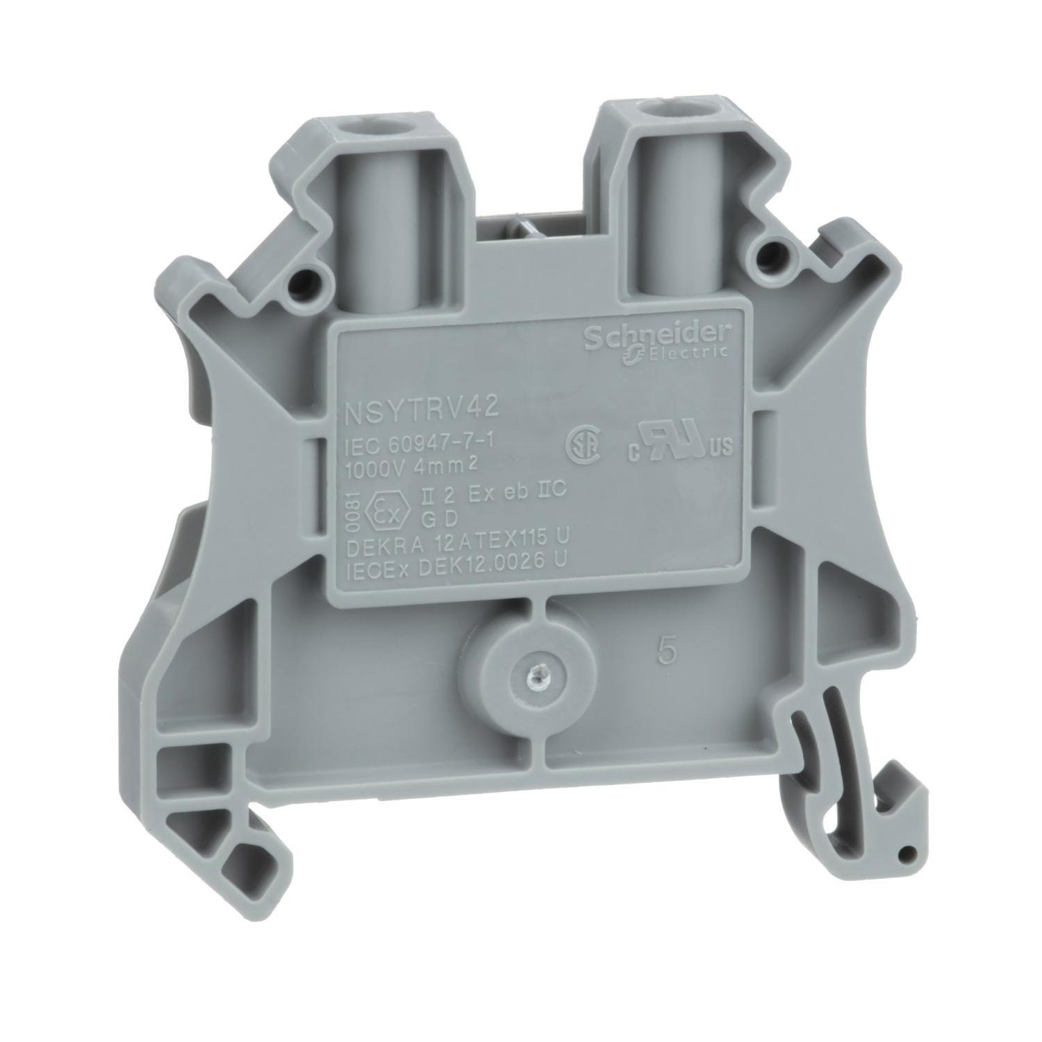 NSYTRV42 - Linergy terminal blocks, screw terminal, feed through, 2 points, 4 mm wide, grey