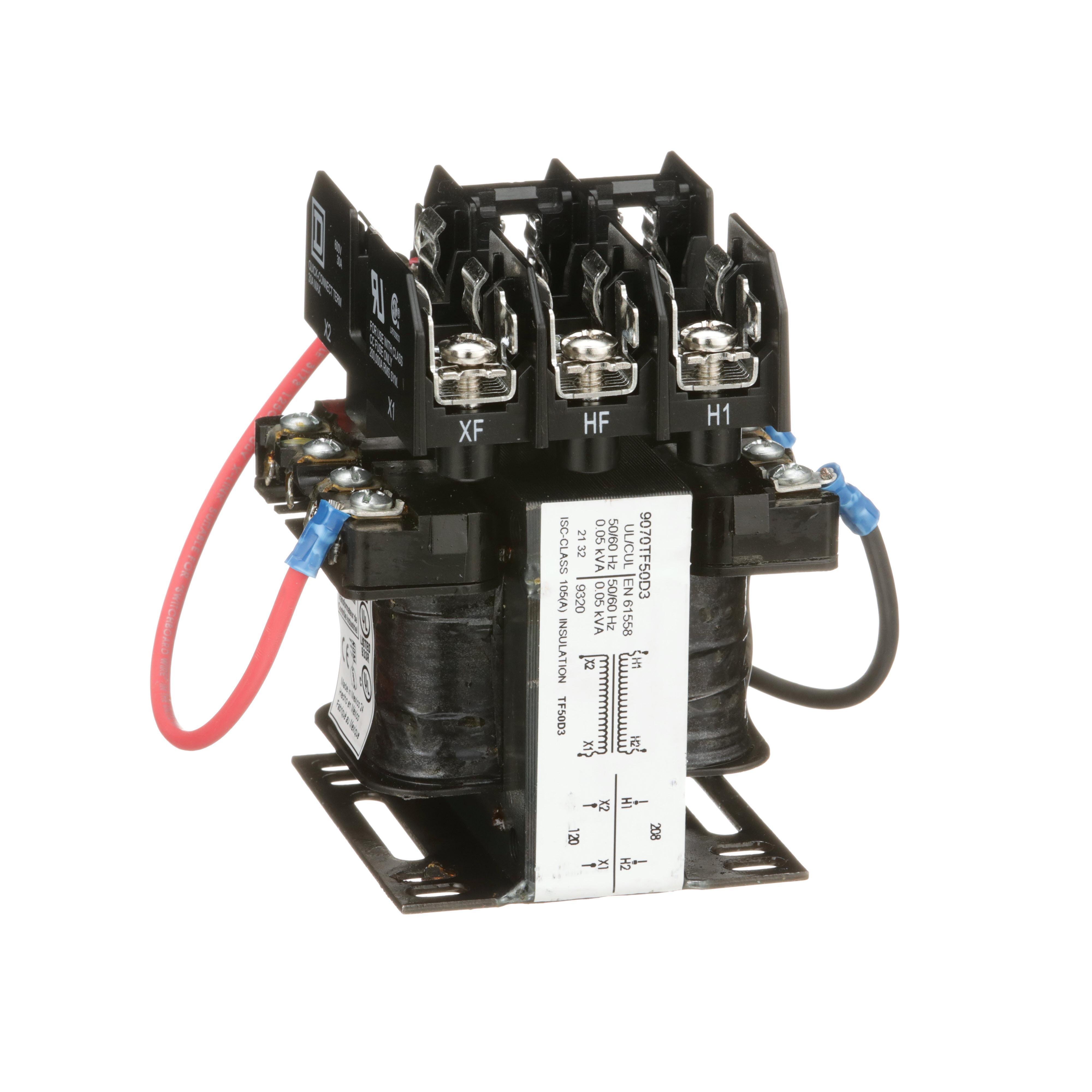 Picture of 9070TF50D3 - Industrial control transformer, Type TF, 1 phase, 50VA, 208V primary, 120V secondary, 50/60Hz